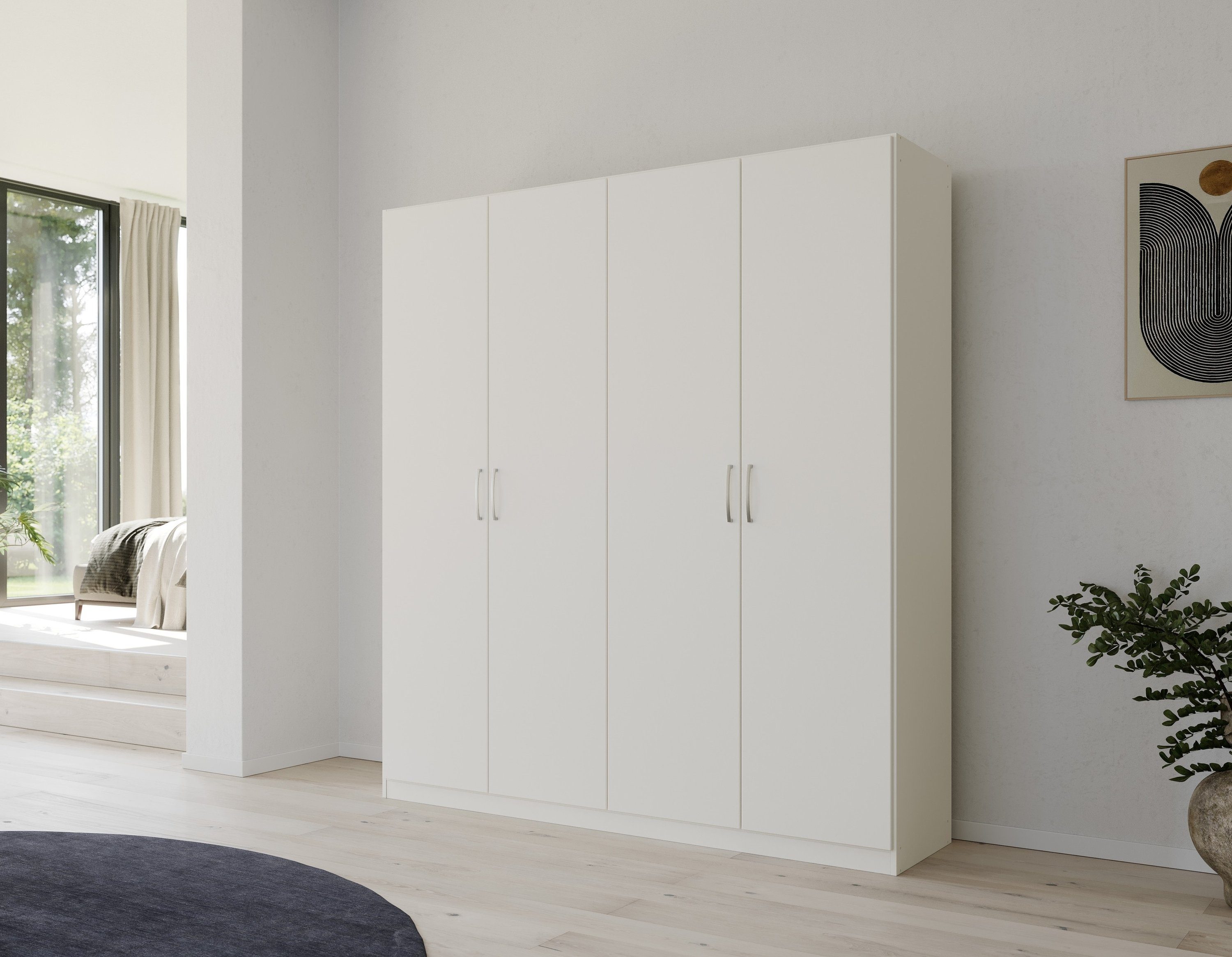rauch Drehtürenschrank Kleiderschrank Schrank Garderobe Ankleide PURE BY QUADRA SPIN (Breiten: 181/226/271 cm, Höhe 210 cm) mit Spiegel, in puristischem Design, Griffe alufarben MADE IN GERMANY