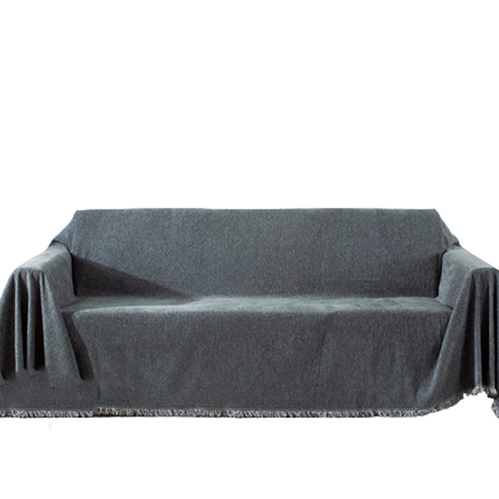 Sofahusse Sofabezug Baumwolle Waschbar (180 x 260 cm, dunkelgrau), FELIXLEO