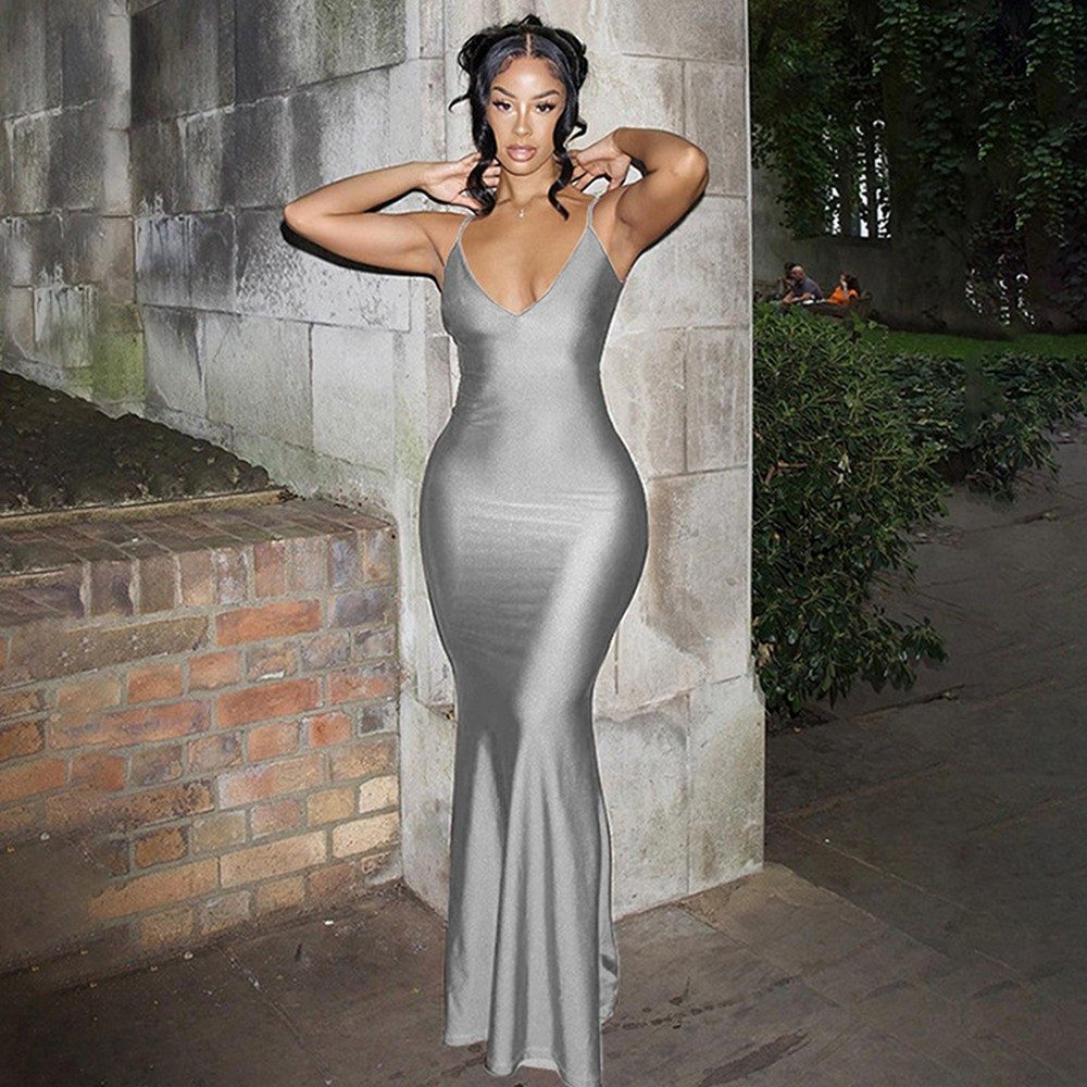 RUZU UG Abendkleid Partykleid Damenmode Sexy Hot Girl Strapsrückenfreies Slim-Fit-Kleid