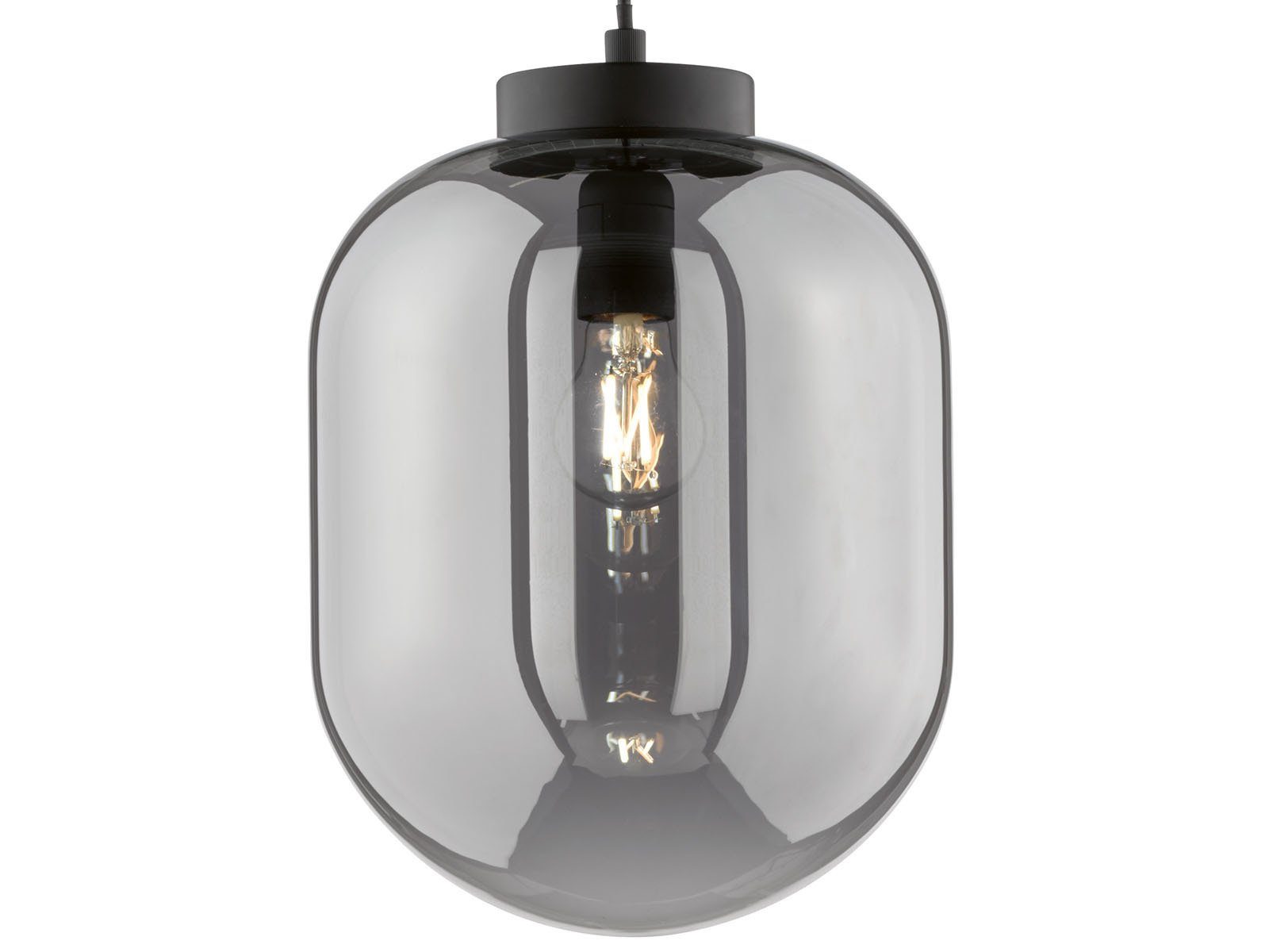 FISCHER & HONSEL LED Pendelleuchte, LED wechselbar, Warmweiß, Industrial Rauchglas Glas-Kugel einflammig Schwarz hängend Ø24cm klein