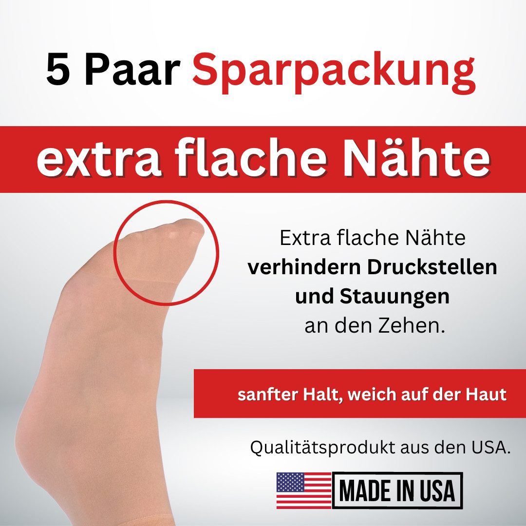 Medosan Diabetikersocken Diabetiker-Söckchen, 5er-Sparset gummiloses Bündchen verhindert Druckstellen und Einschneiden
