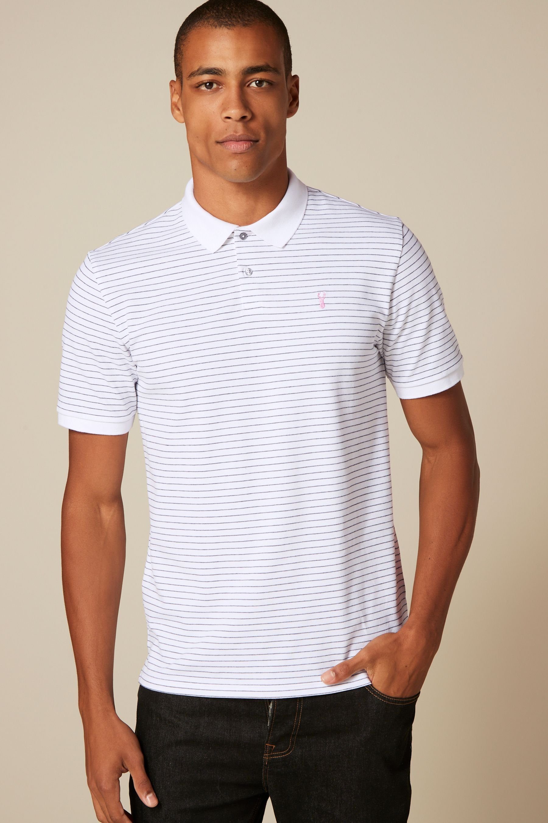 White/Blue Piqué-Poloshirt Poloshirt Stripe (1-tlg) Next