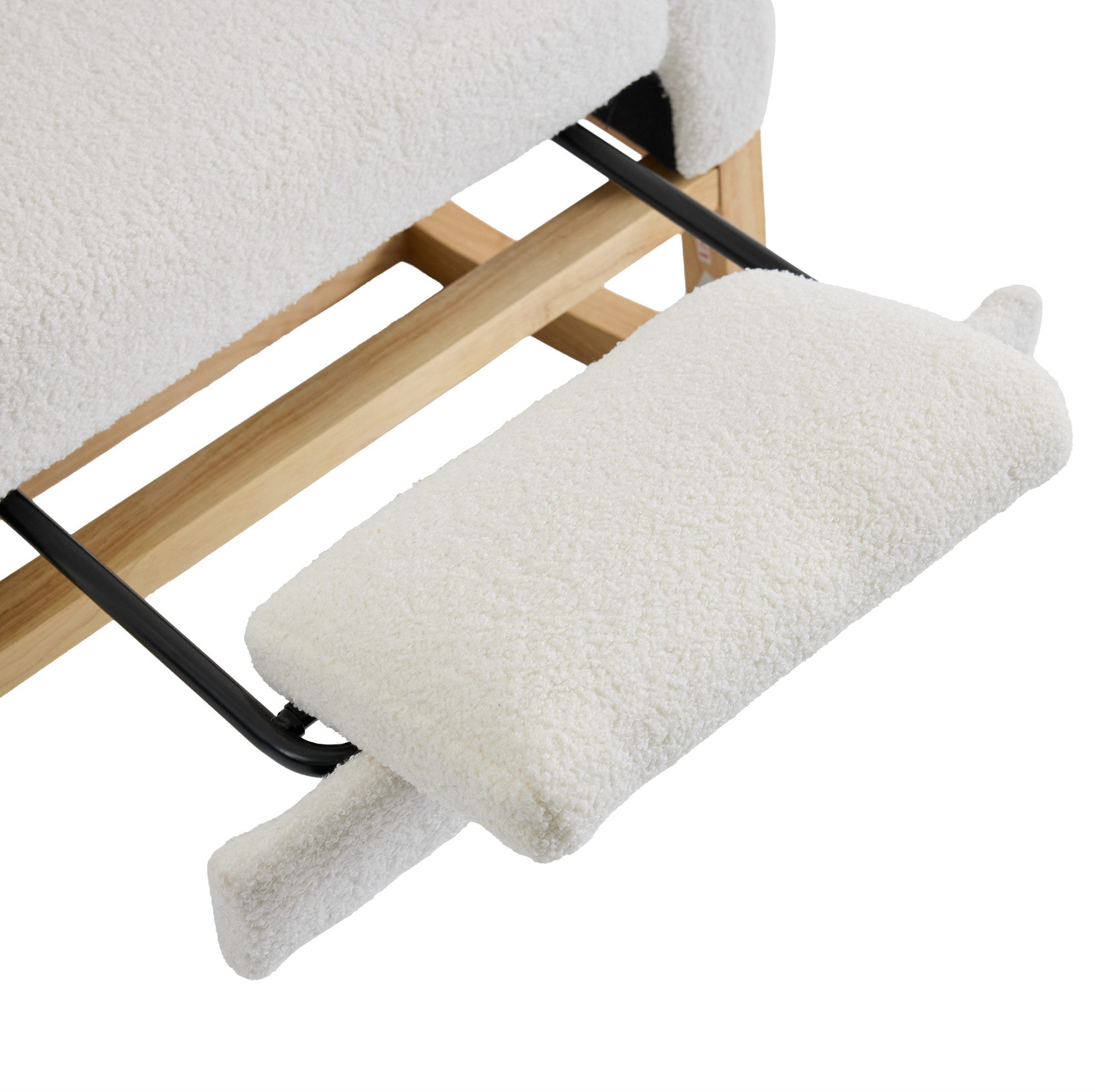 OKWISH Schaukelstuhl Sessel mit USB-Ladeanschluss & verstellbarer Fußstütze (Weiß, 66.5×121.5×102 cm, 136 kg belastbar, 1 St), Teddy-Stoff, Seitentaschen, Massivholzrahmen