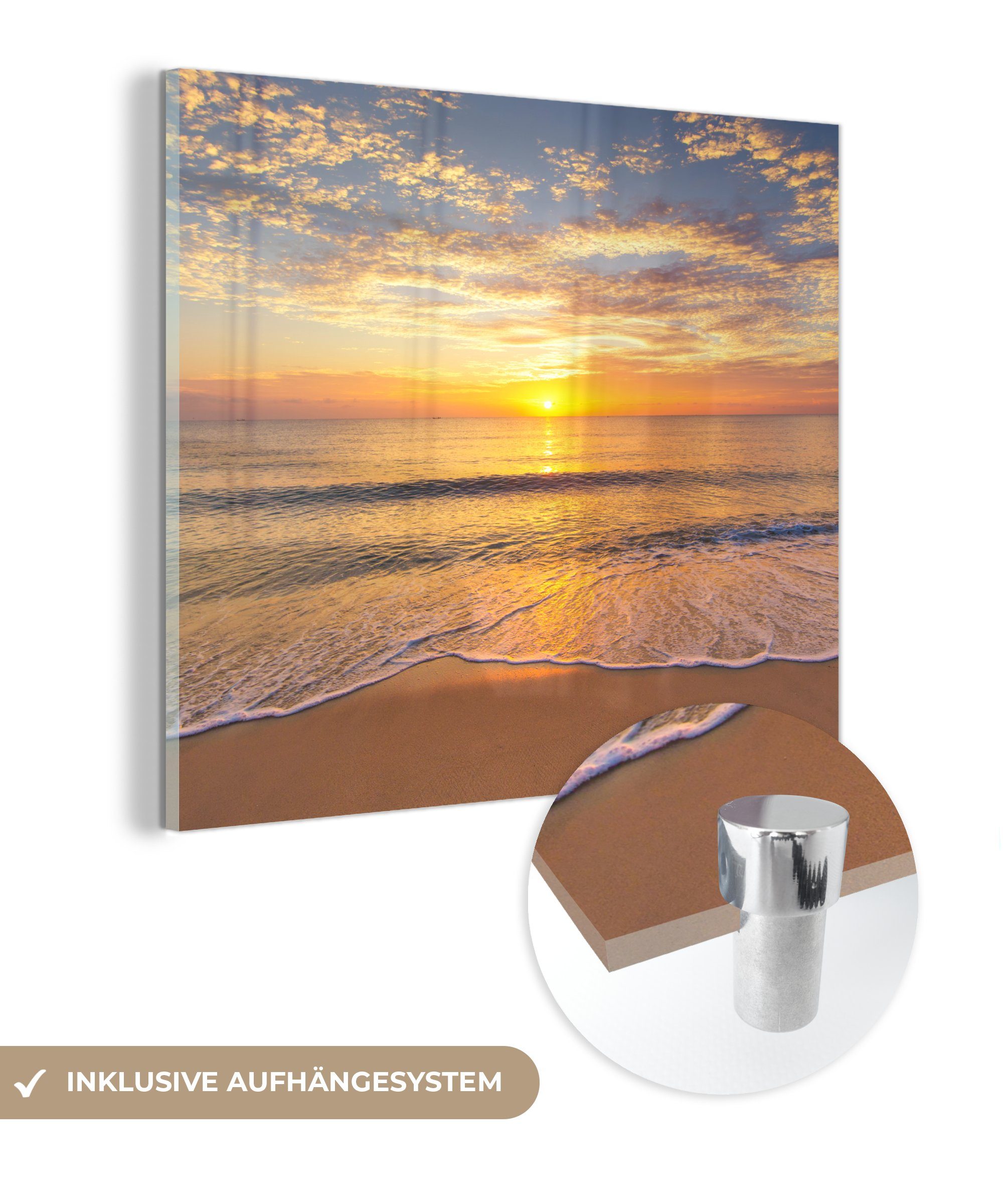 MuchoWow Acrylglasbild Strand - Farben - Sonne, (1 St), Glasbilder - Bilder auf Glas Wandbild - Foto auf Glas - Wanddekoration