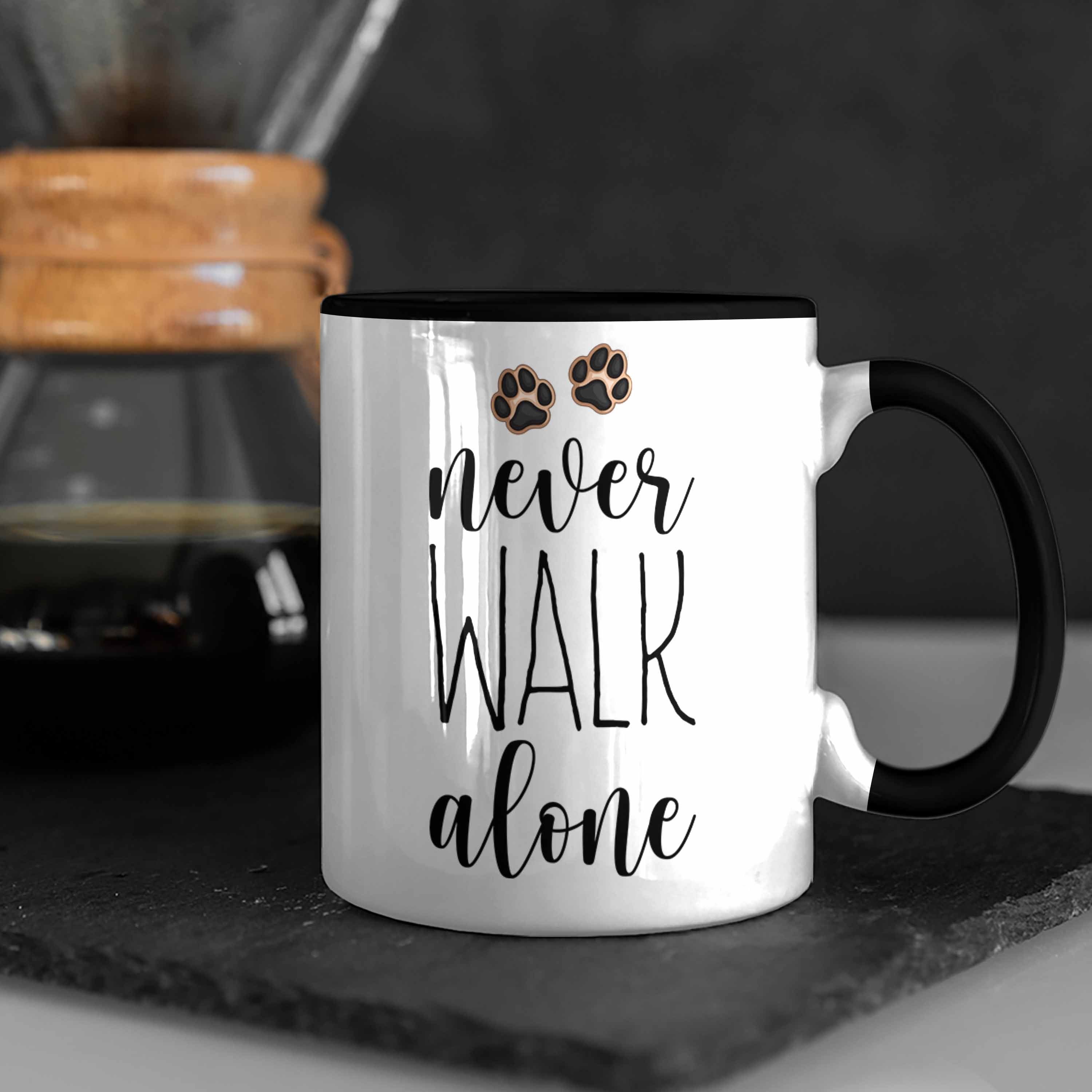 Walk Tasse Frauchen Kaffee Never Hundebesitzer Herrchen Schwarz Tasse Trendation Geschenk Alone