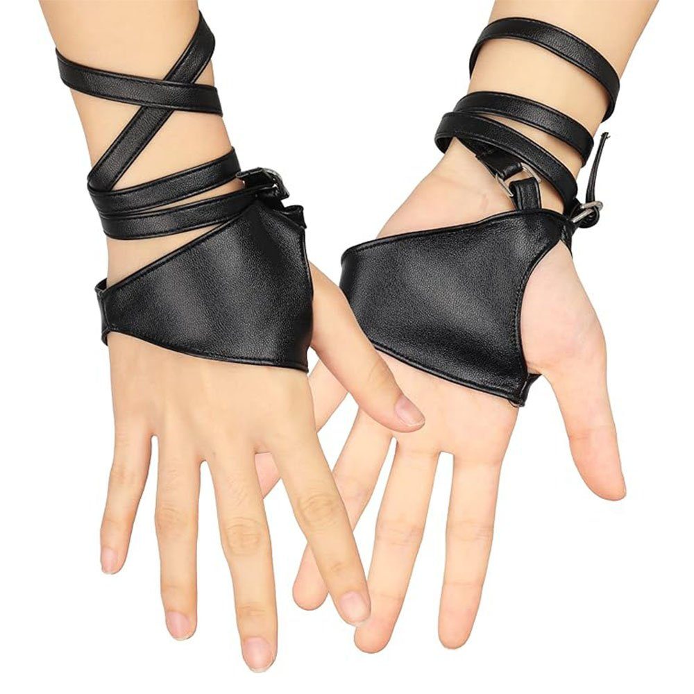 KOMIRO Lederhandschuhe Damen Punk Leder Handschuhe Schwarz Half Palm Fingerlose Handschuhe
