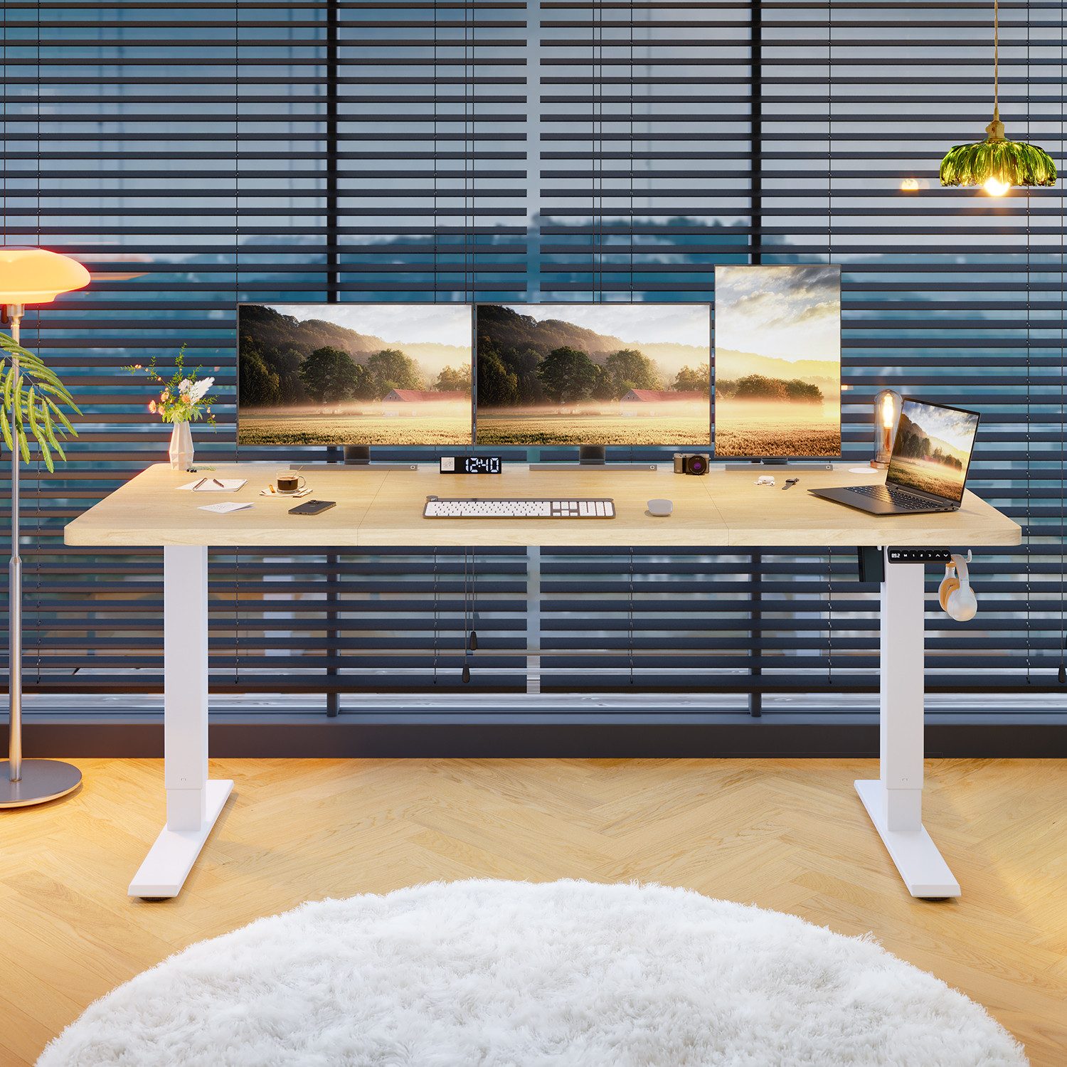 HOMALL Schreibtisch Höhenverstellbar elektrischer Memory-Funktion 100/120/140/160/180cm (Zweistufige Höhenverstellung Ergonomischer Kopfhörerhaken und Kabelhalterung)