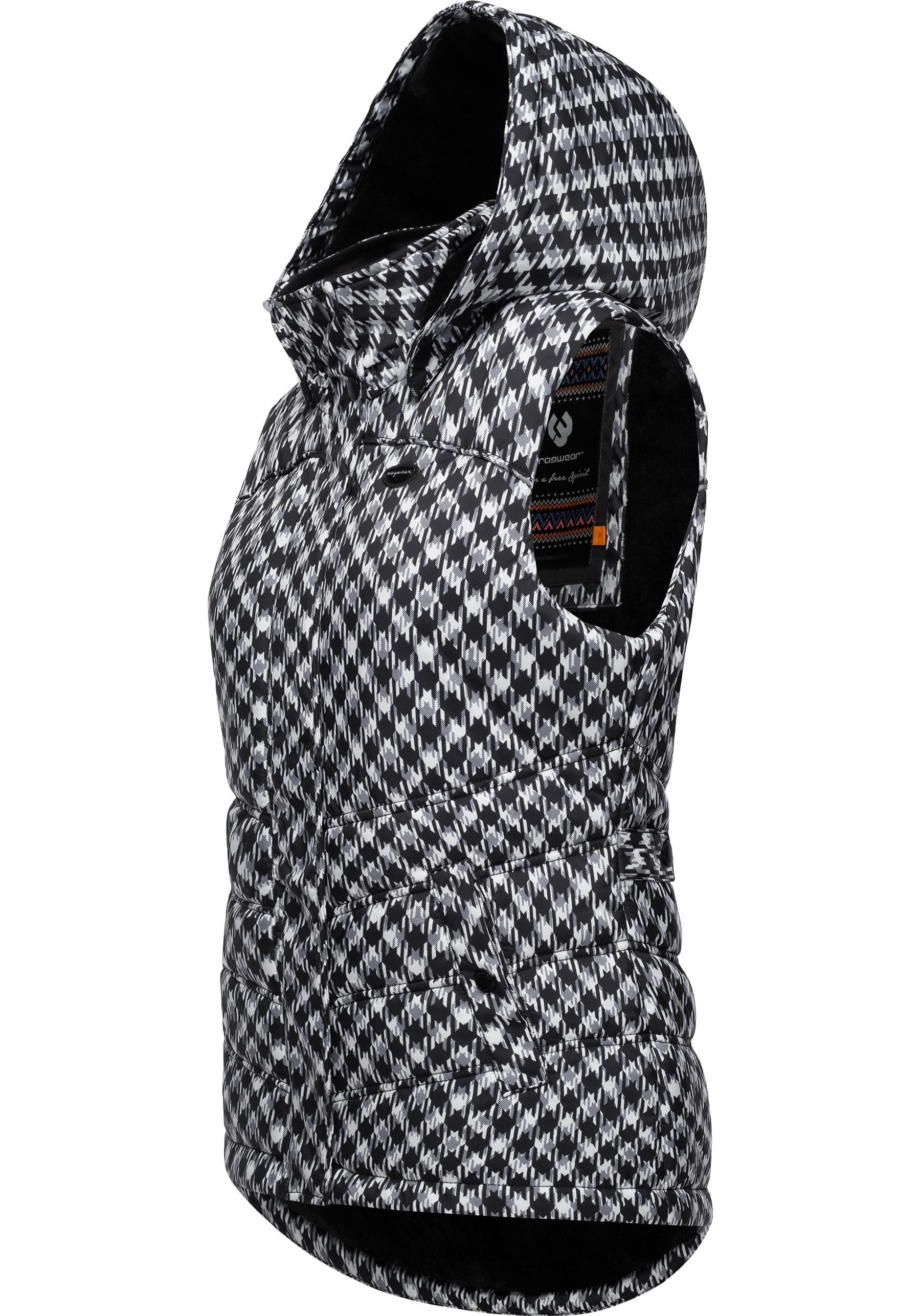 Ragwear Steppweste Hesty Print Weste mit abnehmbarer Kapuze und Hahnentritt Muster