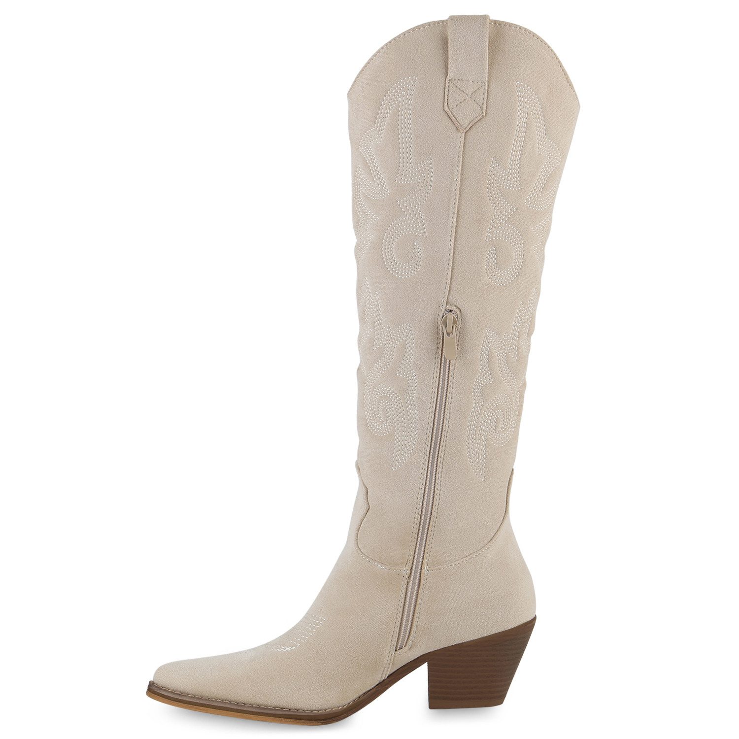 VAN HILL 839869 Cowboystiefel Damen Leicht Gefütterte Cowboystiefel Stiefel Stickereien