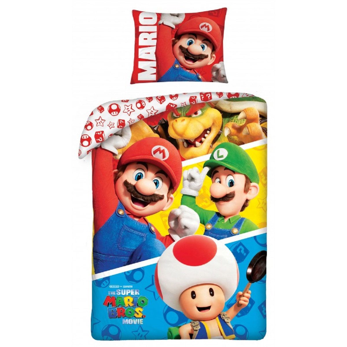 Super Mario Bettwäsche Set Baumwolle Bettdeckenbezug 140 × 200 cm mit 70 × 90 cm Kissenbezug, 2 teilig, mit Reißverschluss