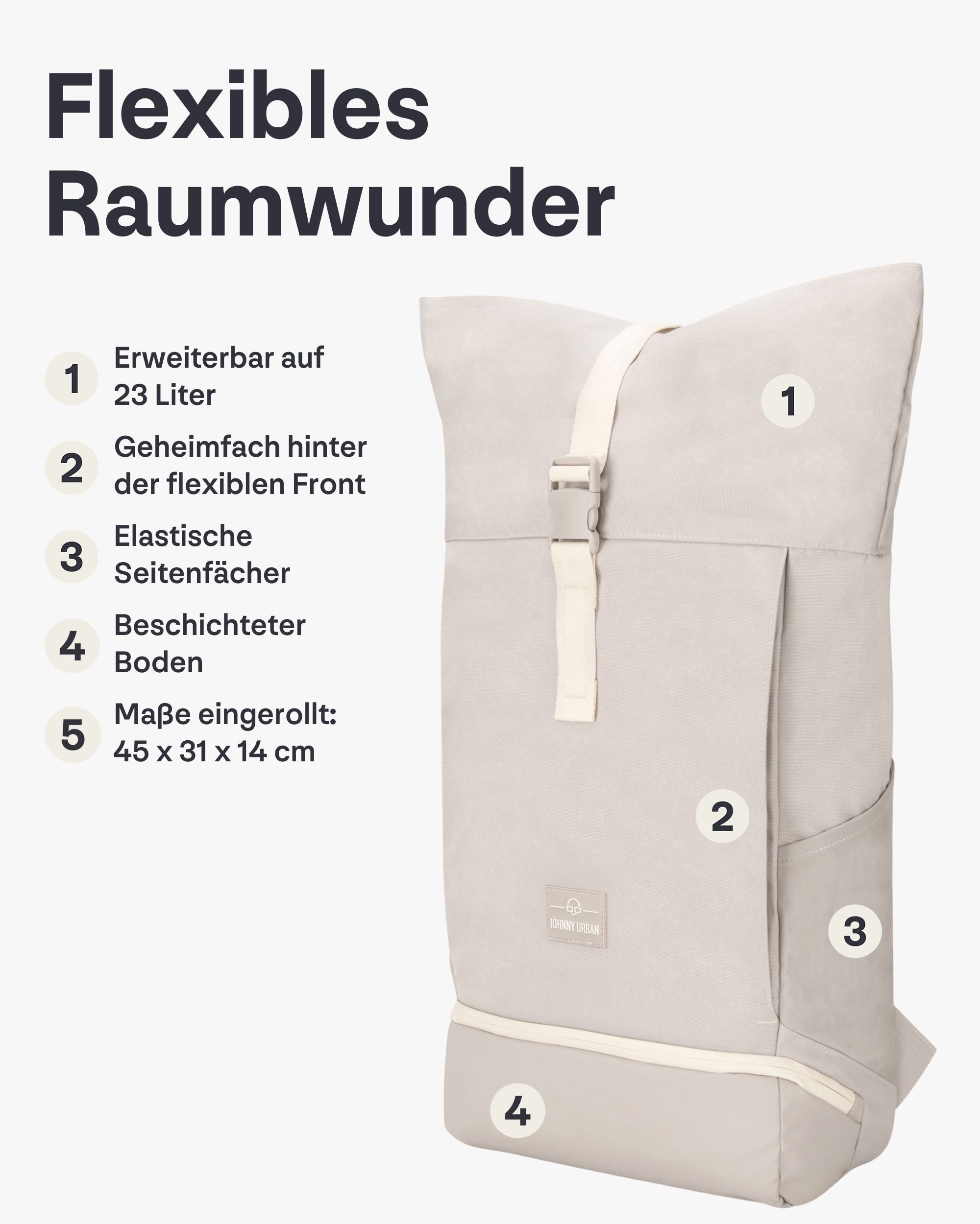 Johnny Urban Cityrucksack Allen Large Rolltop mit Laptopfach (1-tlg), Wasserabweisend