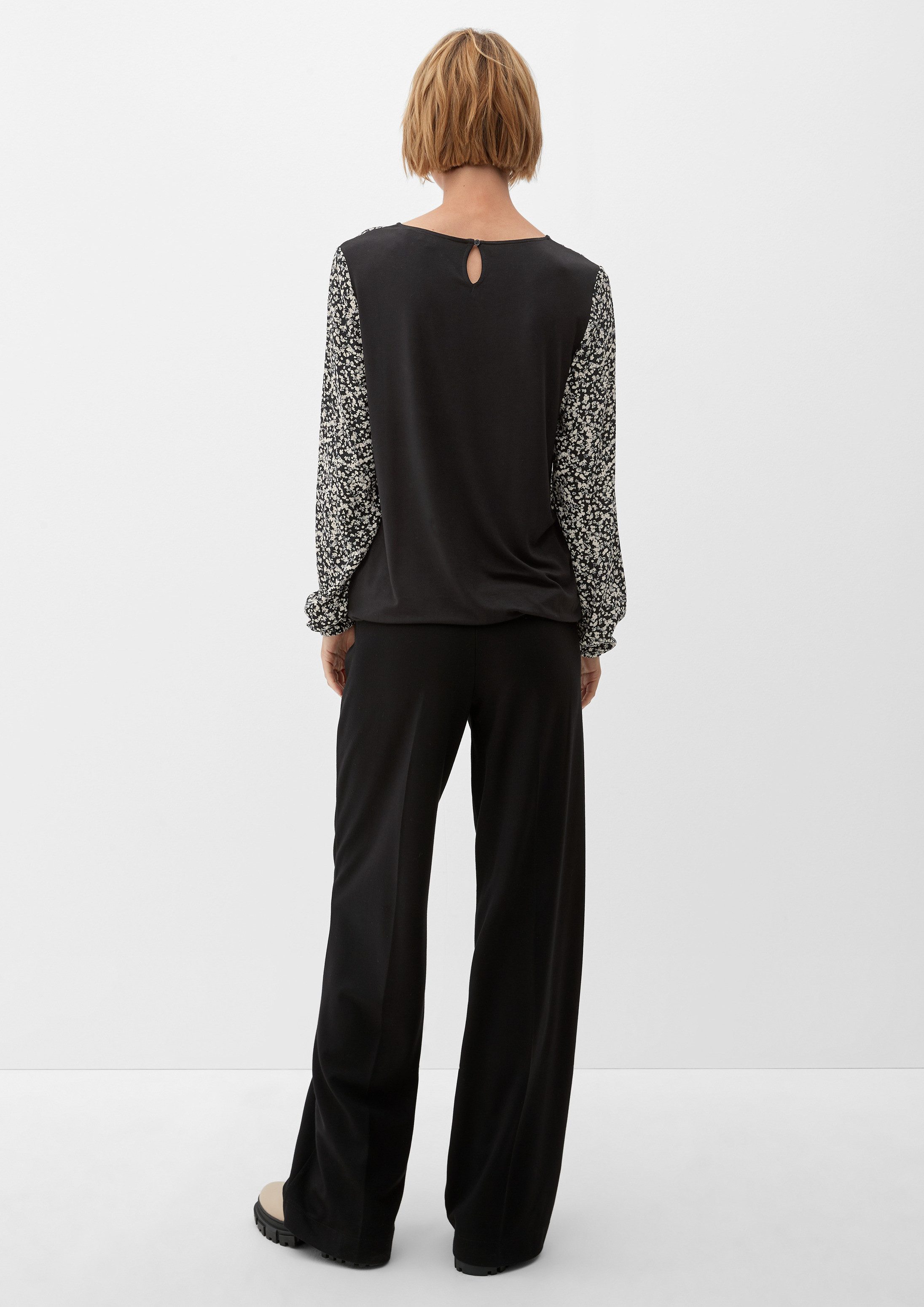 s.Oliver Langarmshirt T-Shirt Blusenshirt im Materialmix mit Print