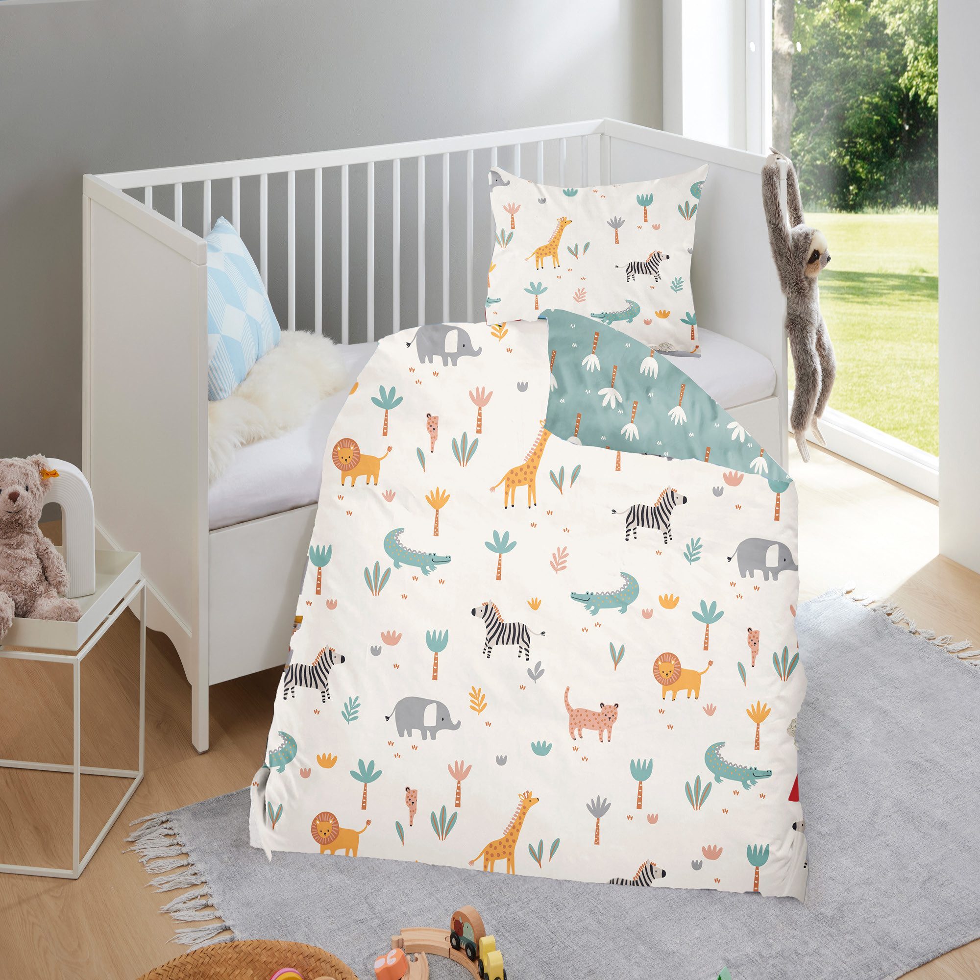 Familando Babybettwäsche Motiv Safari mit Dschungel Tieren 100x135 40x60 cm günstig online kaufen