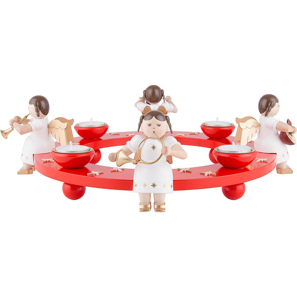 Erzgebirgische Volkskunst Richard Glässer GmbH Schwibbogen Teelichtkranz Engelquartett, rot (12cm) von Richard Glässer