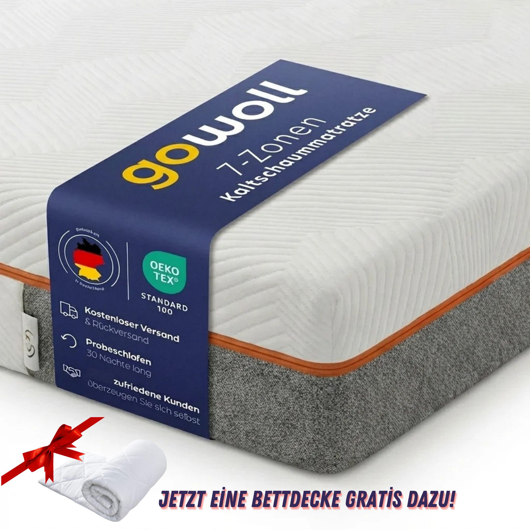 Kaltschaummatratze 7 Zonen Matratze 140 x 200 Sale matratze 90 x 200 180 x 200 160 x 200, gowoll, 22 cm hoch, (GRATIS 4-Jahreszeiten-Bettdecke, 3 Tage DHL-Versand), Air Memory Schaum, Anti Rutsch Unterseite mit Reißverschluss