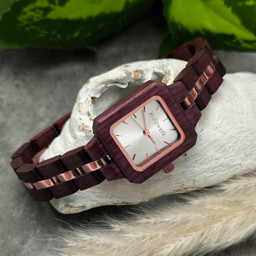 Holzwerk Quarzuhr WITTEN kleine Damen Holz Uhr in lila, rose gold & silber