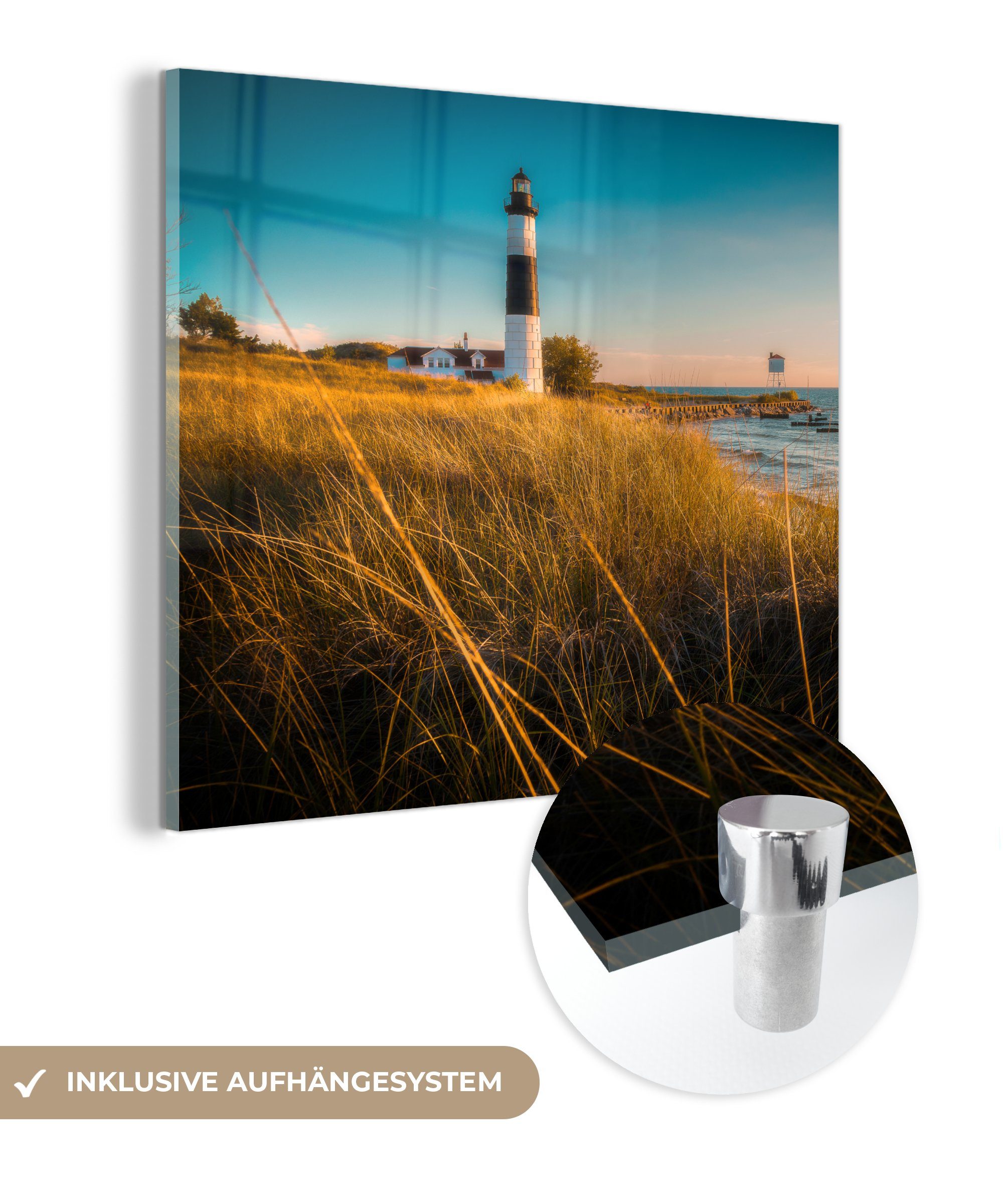 Acrylglasbild Amerika, auf Glas - (1 - Foto Leuchtturm Wandbild Glas St), Wanddekoration - Glasbilder auf MuchoWow - Bilder - Meer