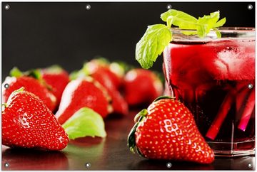 Wallario Sichtschutzzaunmatten Erdbeer-Mojito - Frische Erdbeeren