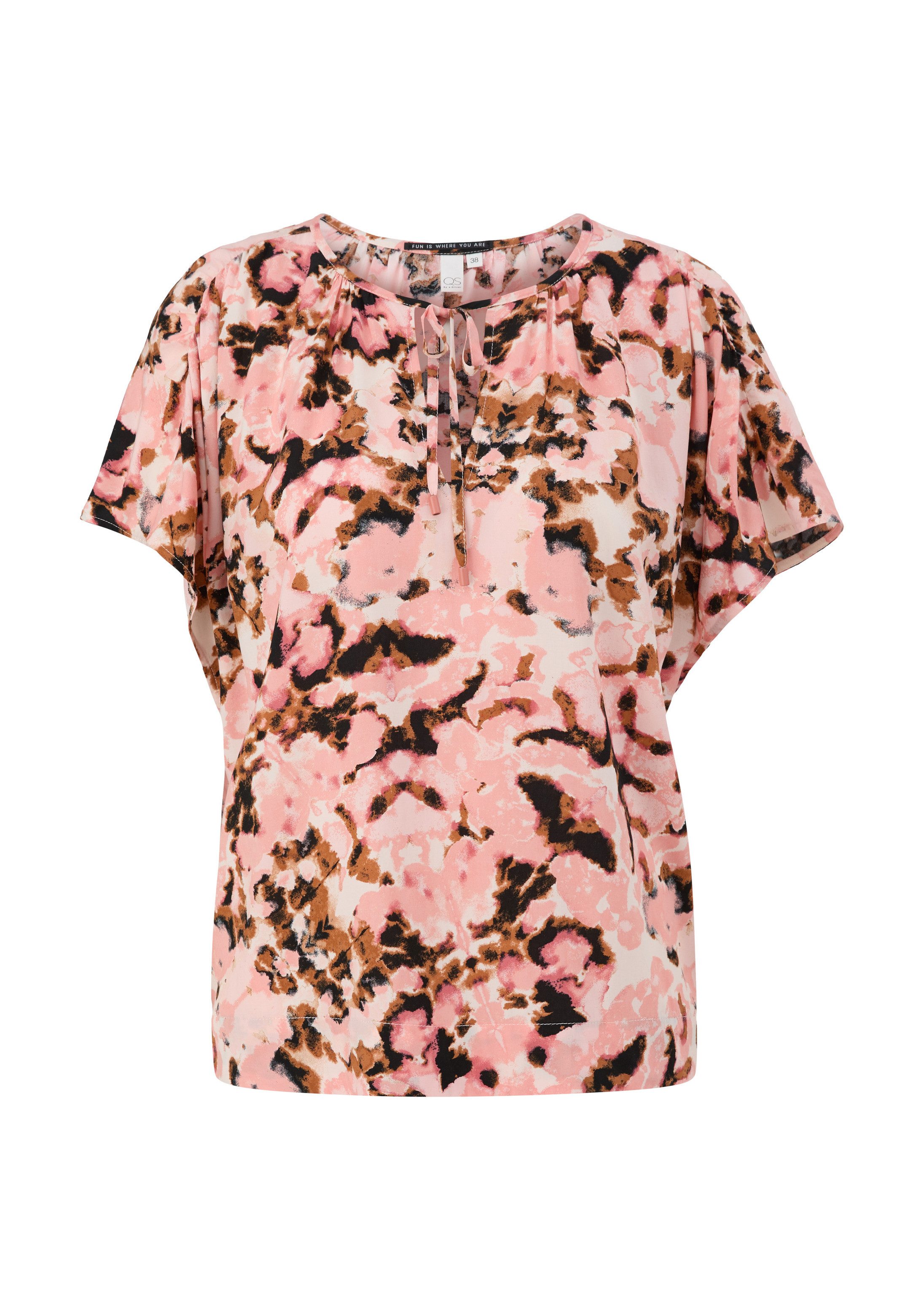 QS Kurzarmbluse Bluse Viskosebluse mit Raffung