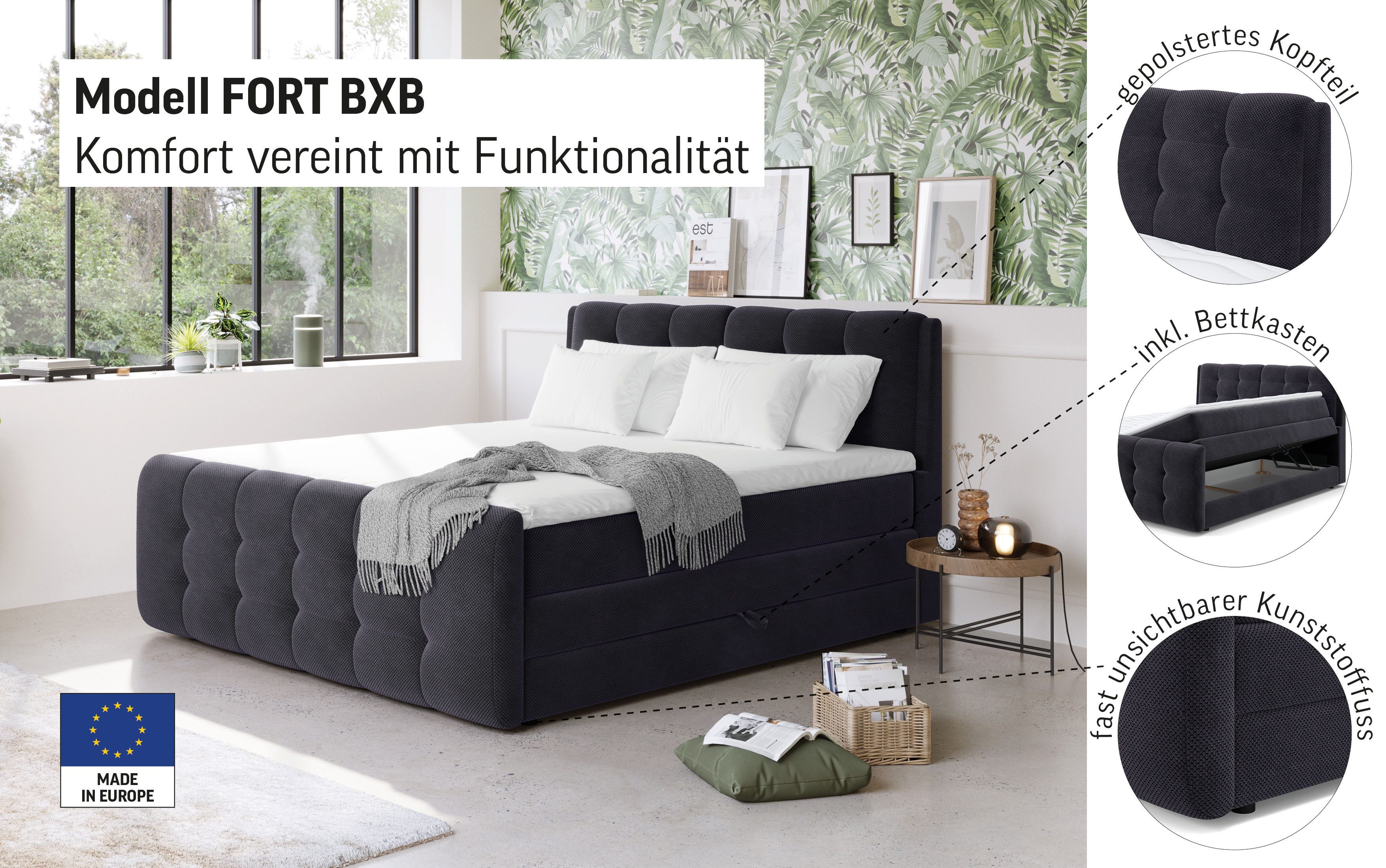 COTTA Boxspringbett Fort mit Bettkasten, inkl. Topper, erhältlich in verschiedenen Breiten (160cm, 180cm & 200cm)