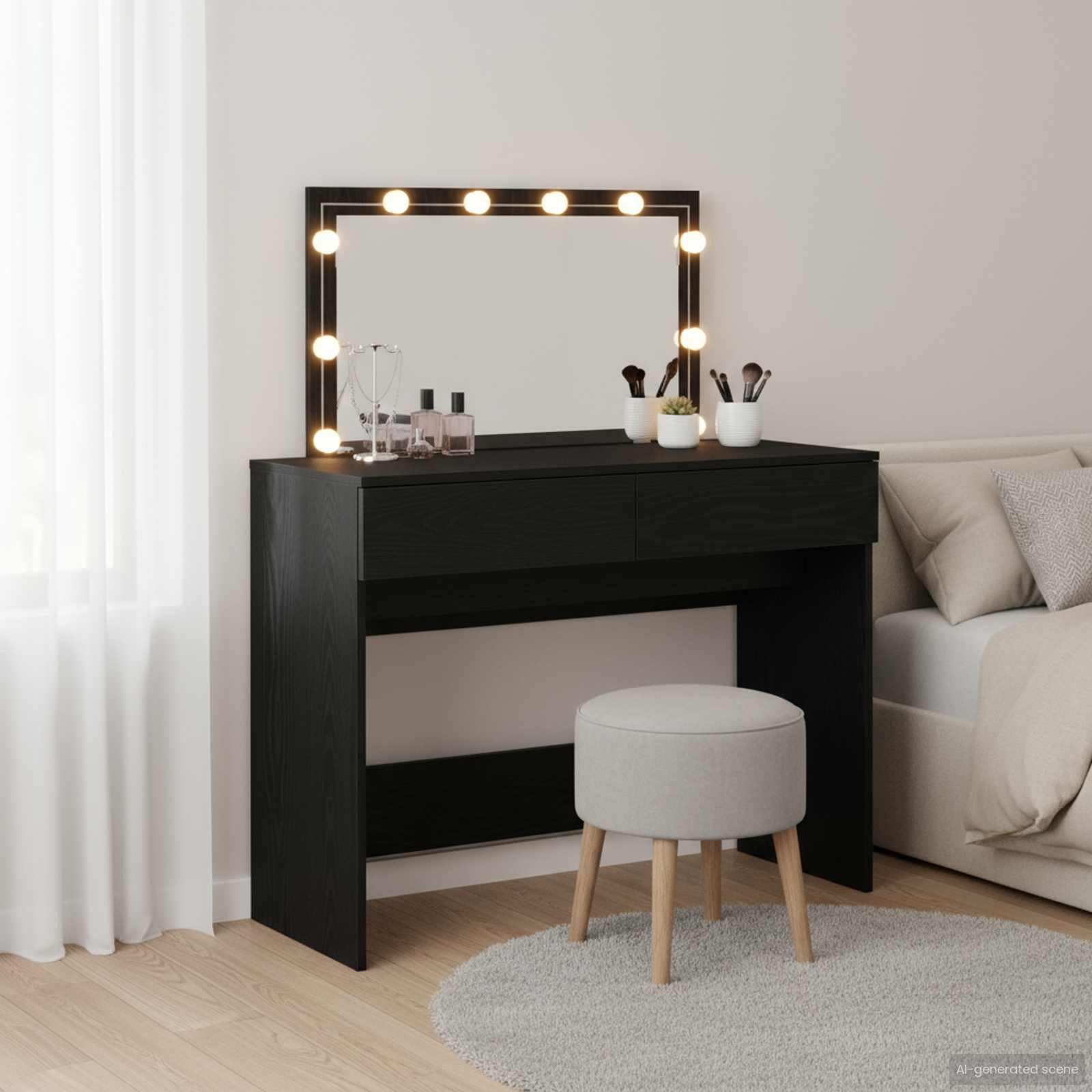 vidaXL Schminktisch Schminktisch Schwarz Eichen-Optik 100 x 40 x 120 cm (1-St)