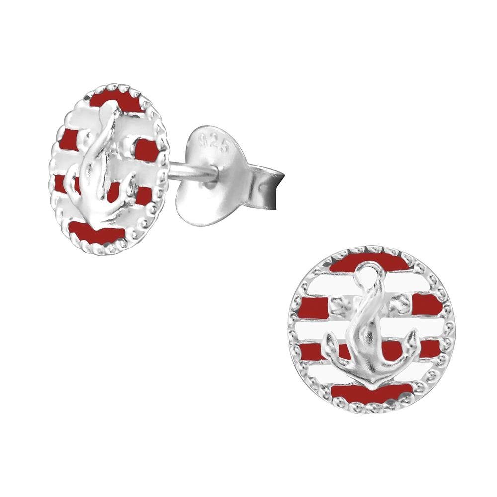 Stück), rot-weiß aus Ohrringe Ohrstecker Ohrring-Set BUNGSA 2-tlg), Silber Damen (2 Anker Ohrschmuck (1 .925 Paar