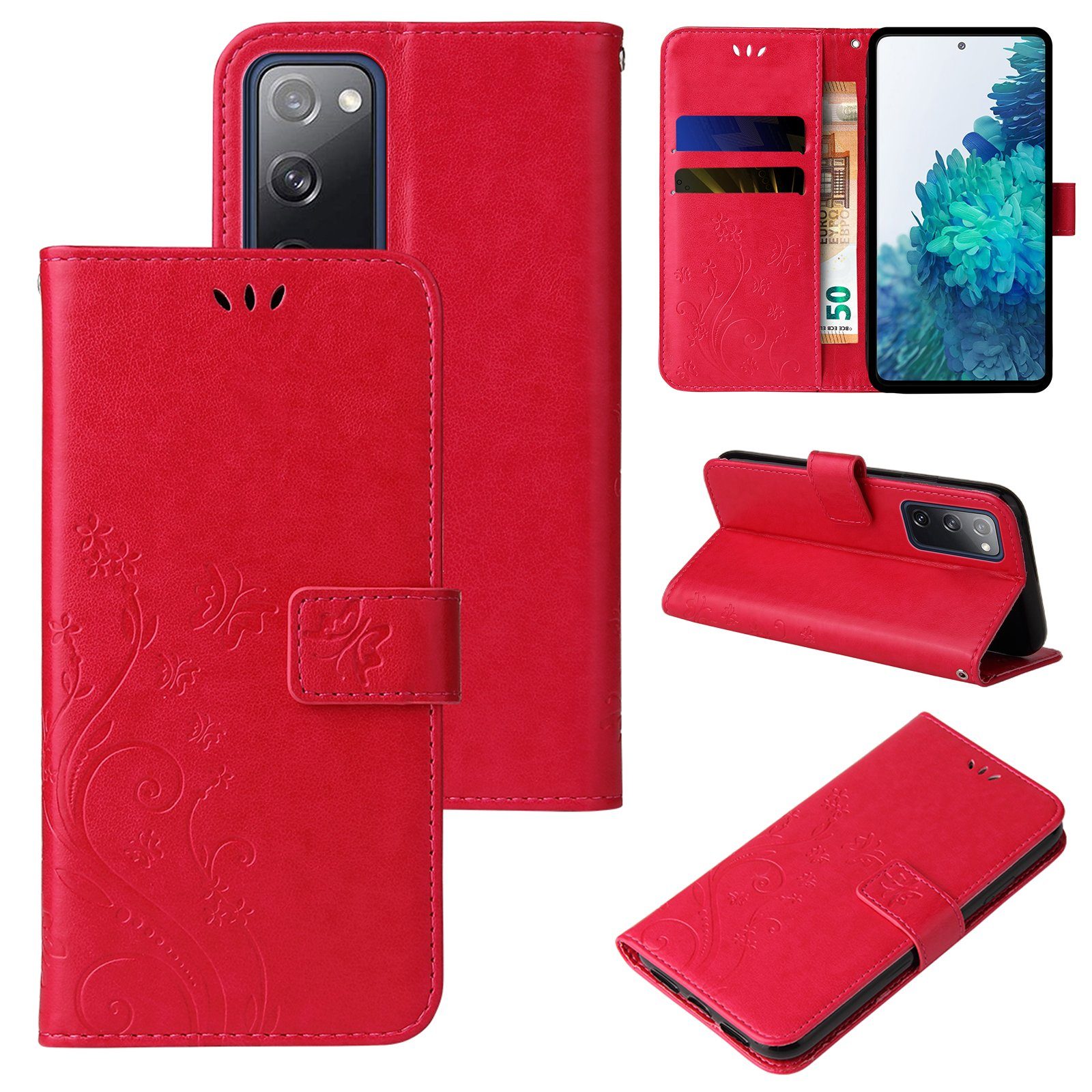 Tec-Expert Handyhülle Cover Tasche Hülle für Samsung Galaxy S20 FE 6,5 Zoll, Klapphülle Case mit Kartenfach Fliphülle aufstellbar, Motiv Blumen