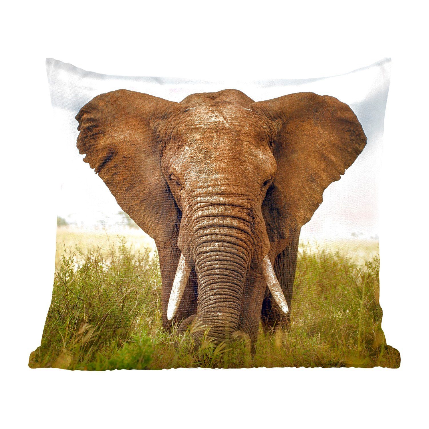 für Elefant Dekokissen mit Sofakissen Afrikanischer Zierkissen Deko, Vorderansicht, Füllung Wohzimmer, Schlafzimmer, MuchoWow