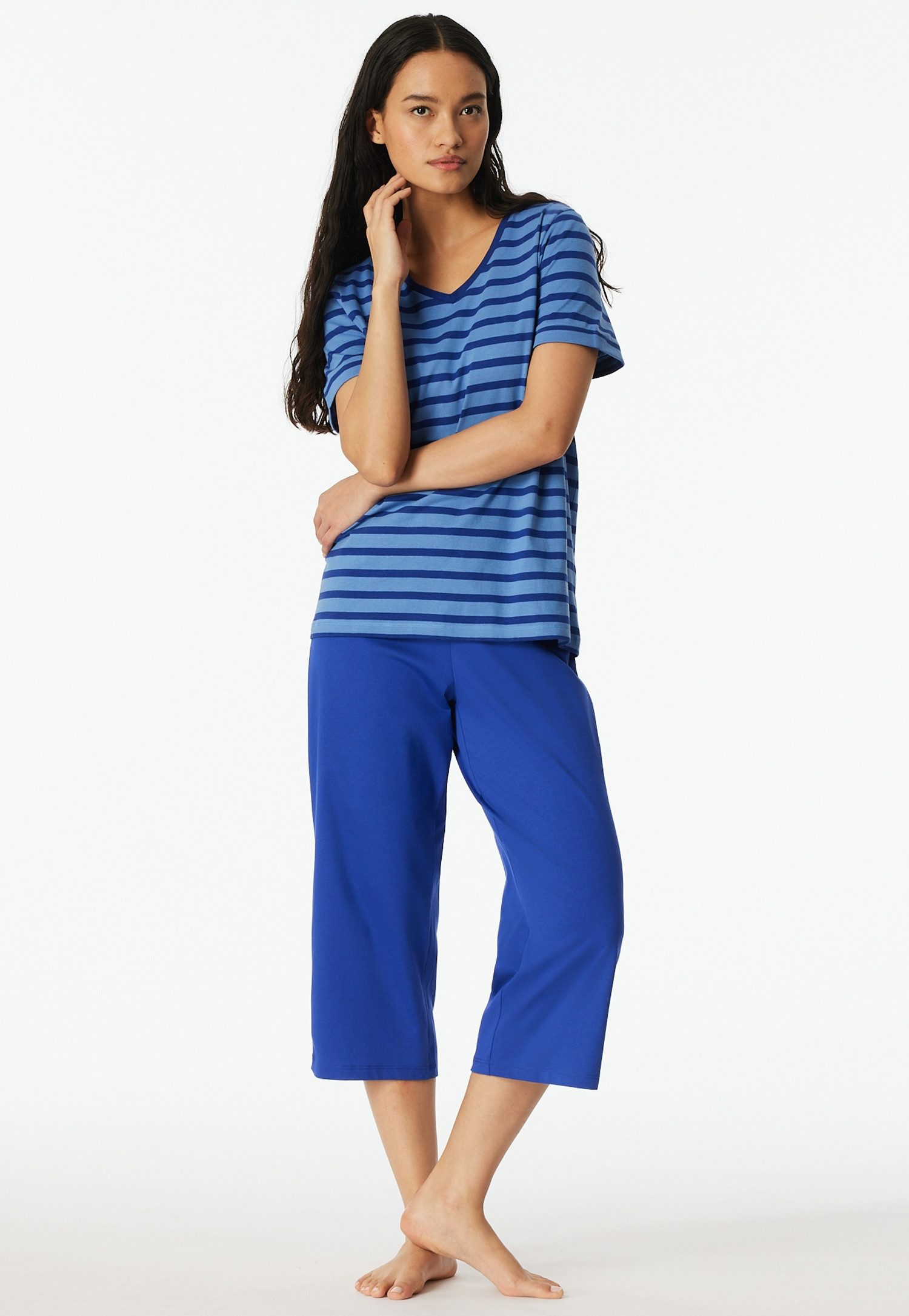 Schiesser Schlafanzug Casual Essentials mit modisch umgeschlagenen Ärmeln günstig online kaufen