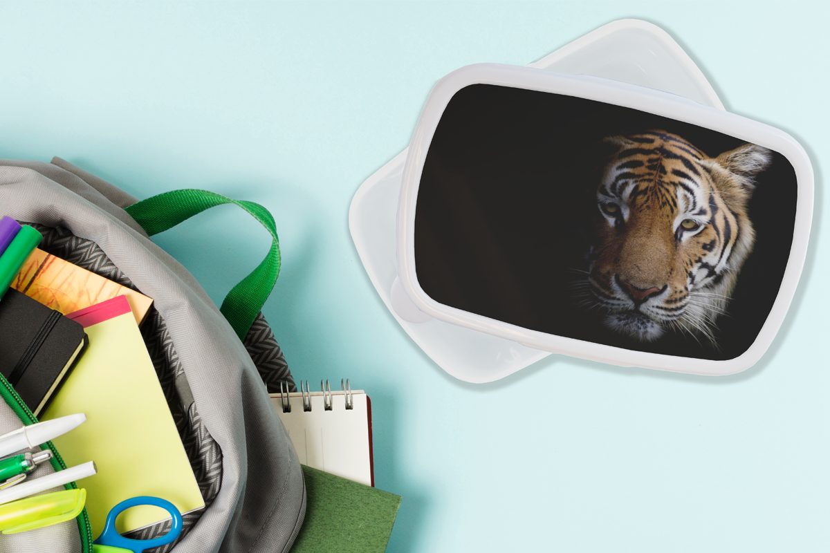 Kunststoff, Kopf, Mädchen und Brotdose, für Brotbox Jungs weiß Tiger (2-tlg), MuchoWow Tiere und - für Kinder Erwachsene, Lunchbox -
