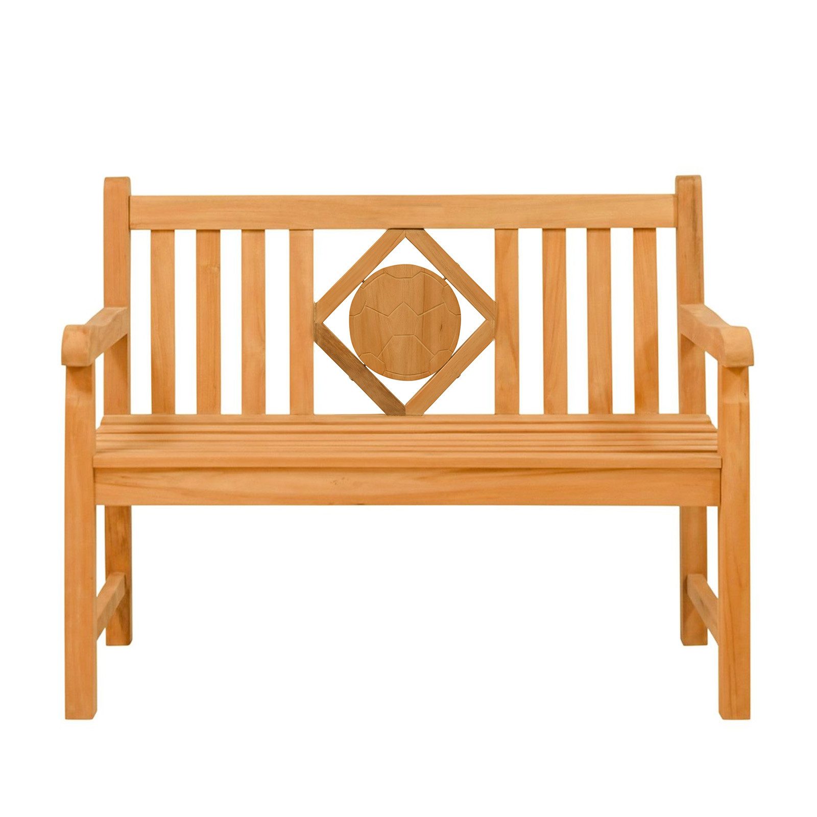 Endorphin Gartenbank Premium Teak Gartenbank 120 cm „Modell Raute“ mit Motiv Fußball