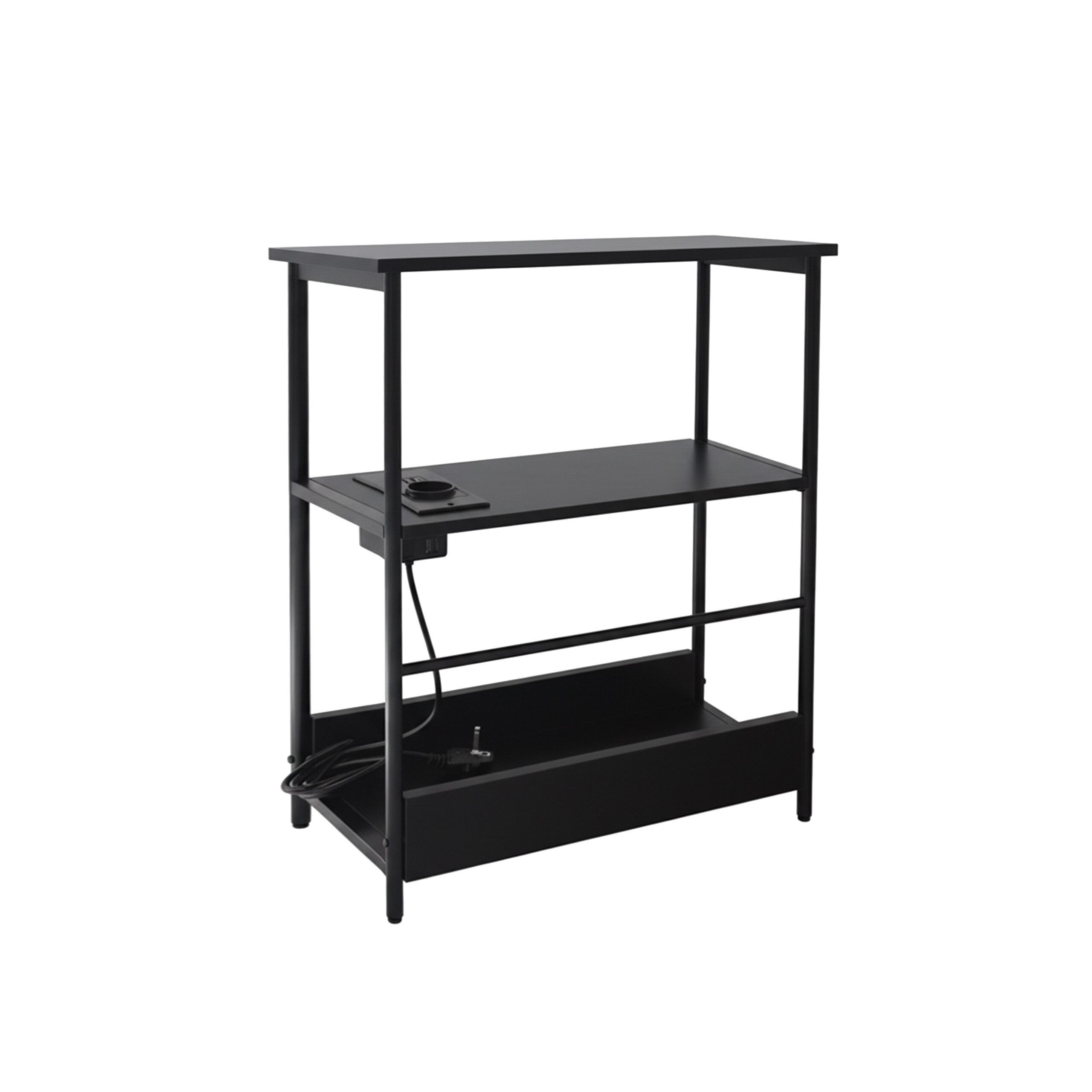 relaxdays Beistelltisch mit Steckdose & USB Ports (1-St), schwarz