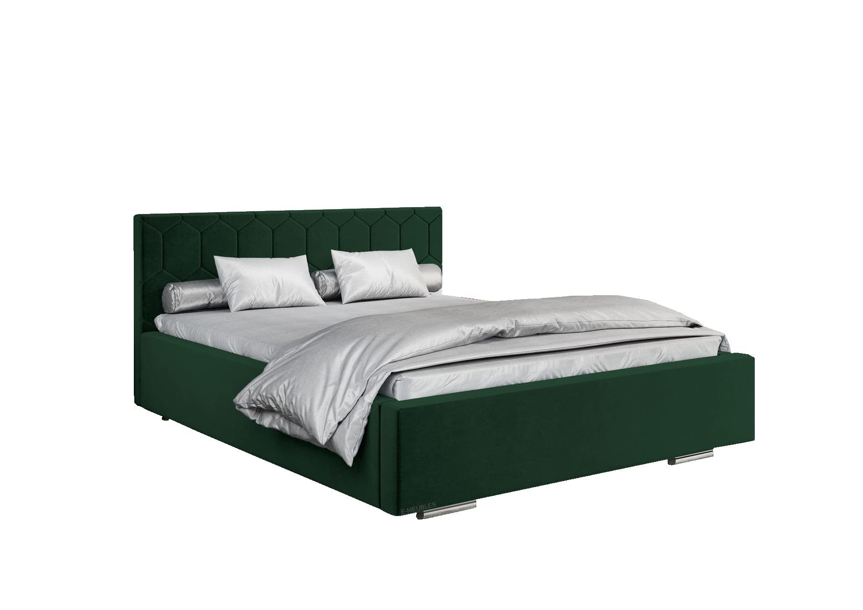 MOEBLO Polsterbett Bett 02 (Double Doppelbett mit Kopfstütze, Rahmenbettgestell, mit Bettkasten und Lattenrost), gepolstertes Kopfteil Flaschengrün (Trinity 28)