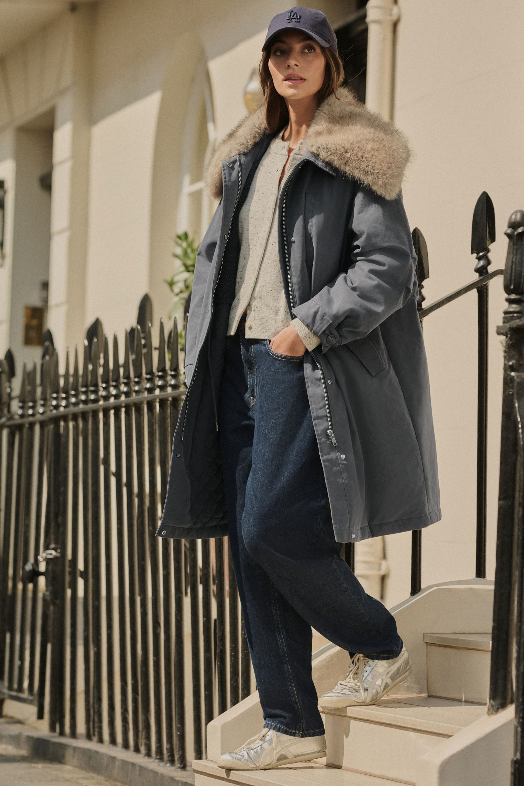 Next Fellimitatmantel Premium Parka mit Kunstfellkragen (1-tlg)
