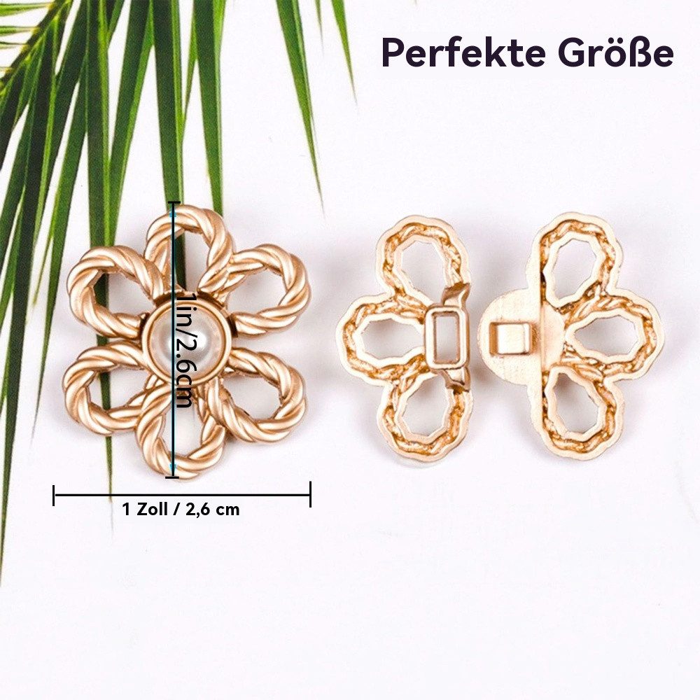 Blusmart Knopf Verstellbare Taillenknöpfe mit Blütenblattmuster, Dekorative Taillenklammern Clips Für weite Jeans, Hosen, Röcke, Ärmel