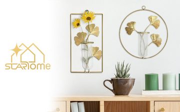 Starhome Wanddekoobjekt Orient 2er Set aus Metall und Glas. Metalldeko gold für Wand (2er Set, 2 Stück (je 1x Rechteck und Rund), Modern, Wandvase, Blumenampel, innen, Metall, vergoldet