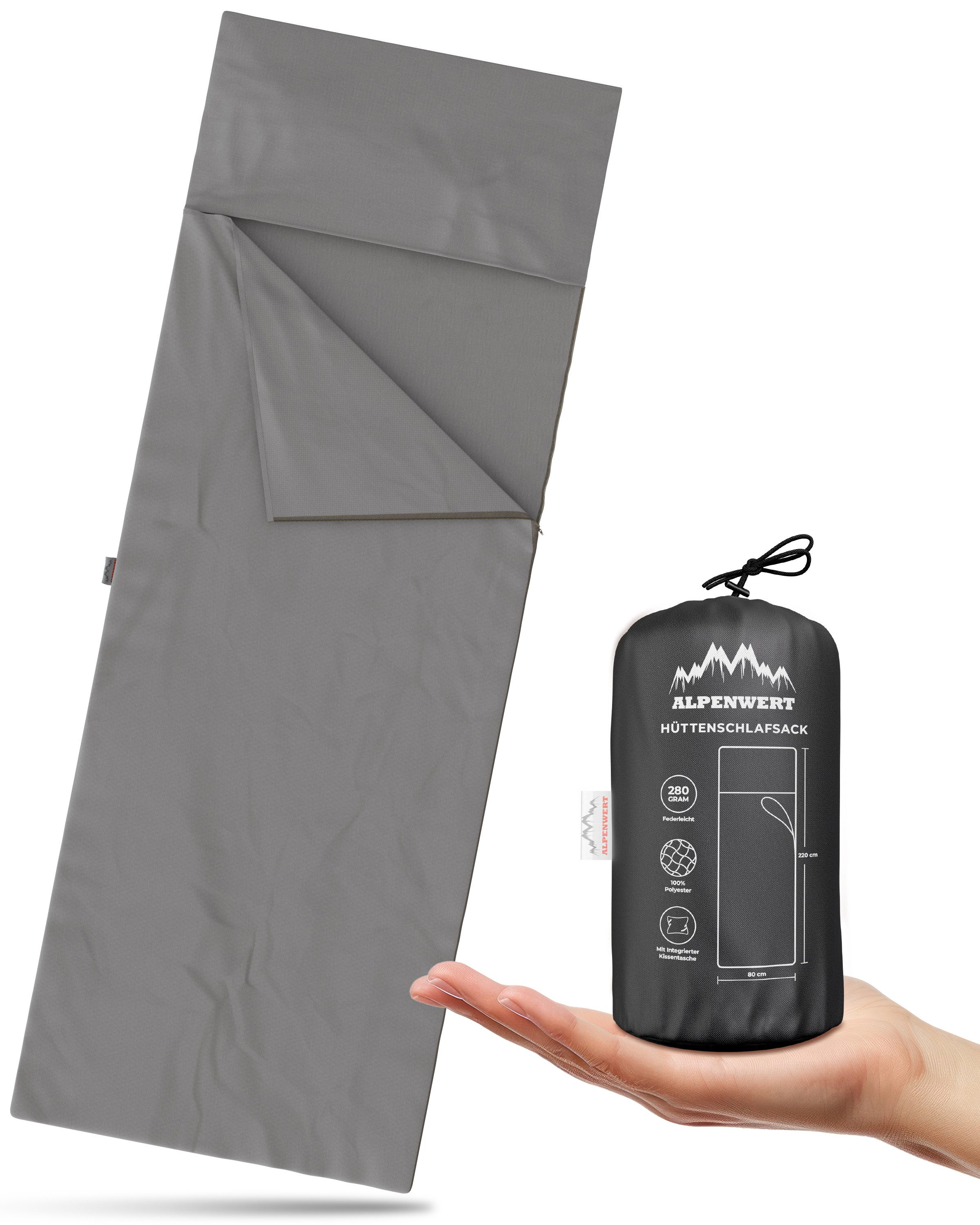 Alpenwert Schlafsackinlett Hüttenschlafsack Deckenschlafsack Schlafsack Inlett Sommerschlafsack, (220cm x80cm, 1-St., Hüttenschlafsack und Tasche), Hüttenschlafsack Ultraleicht 290g Reisebettwäsche