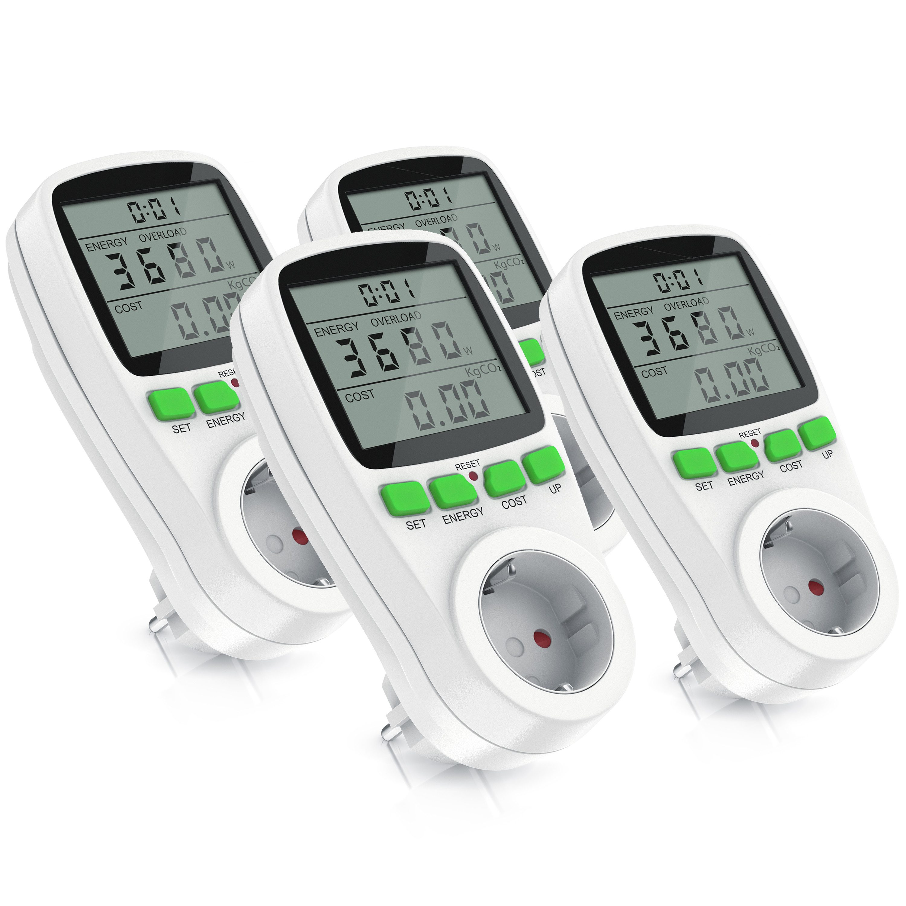 Arendo Energiekostenmessgerät 4er Set Energiekostenmessgerät Strommessgerät Steckdose, Set, 4-tlg., 4x Energiekostenmessgerät, …