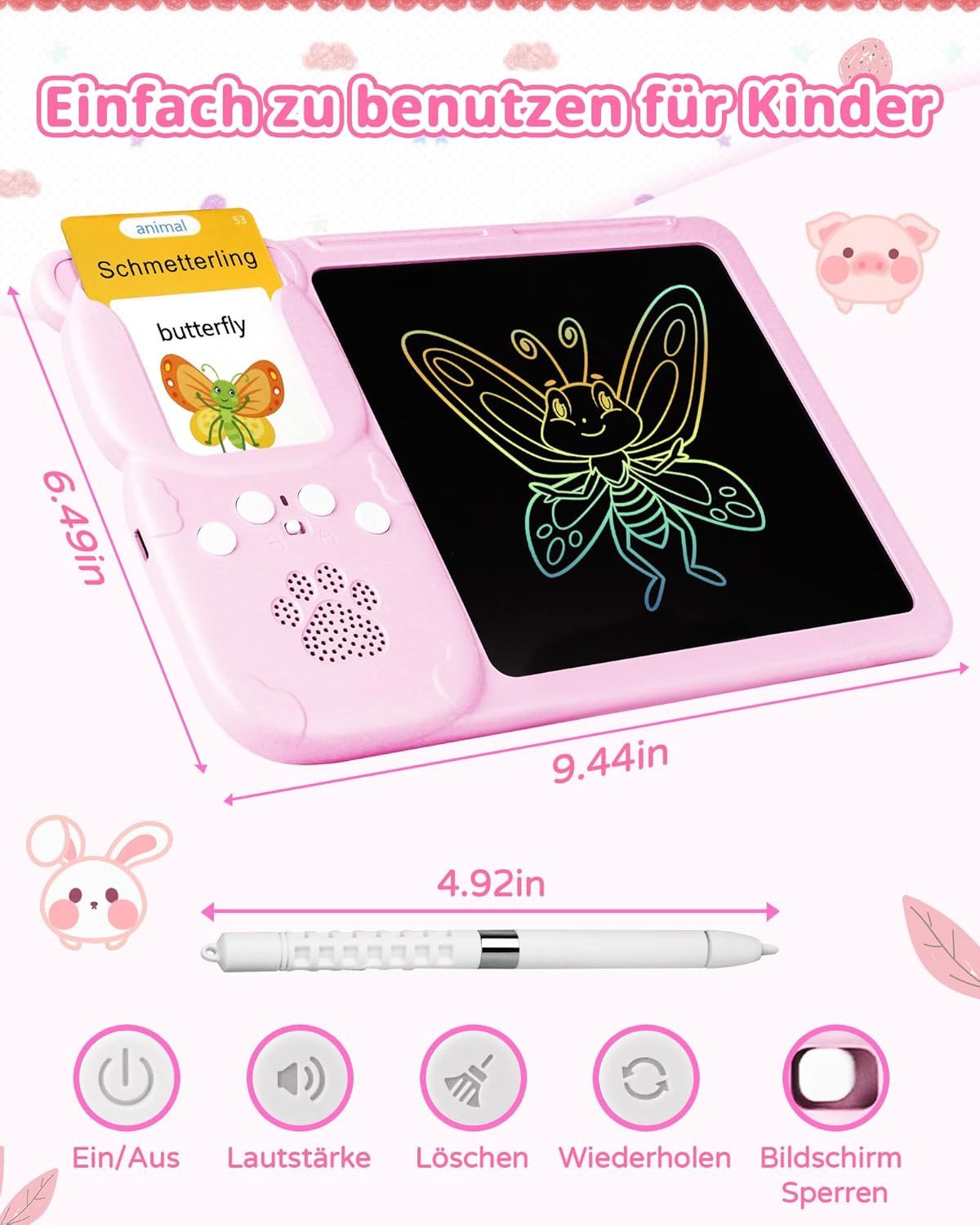 Toomoke Lernspielzeug Lernspielzeug,Sprechende Flash-Karten,Deutsch Lernspielzeug,510Wörter (Deutsch und Englisch Lernen für Kinder, 2 in 1 Lernspielzeug Lesen und Schreiben,Montessori-Spielzeug), 510 Wörter Sprechende Flash-Karten,mit LCD Schreibtablett,Geschenk