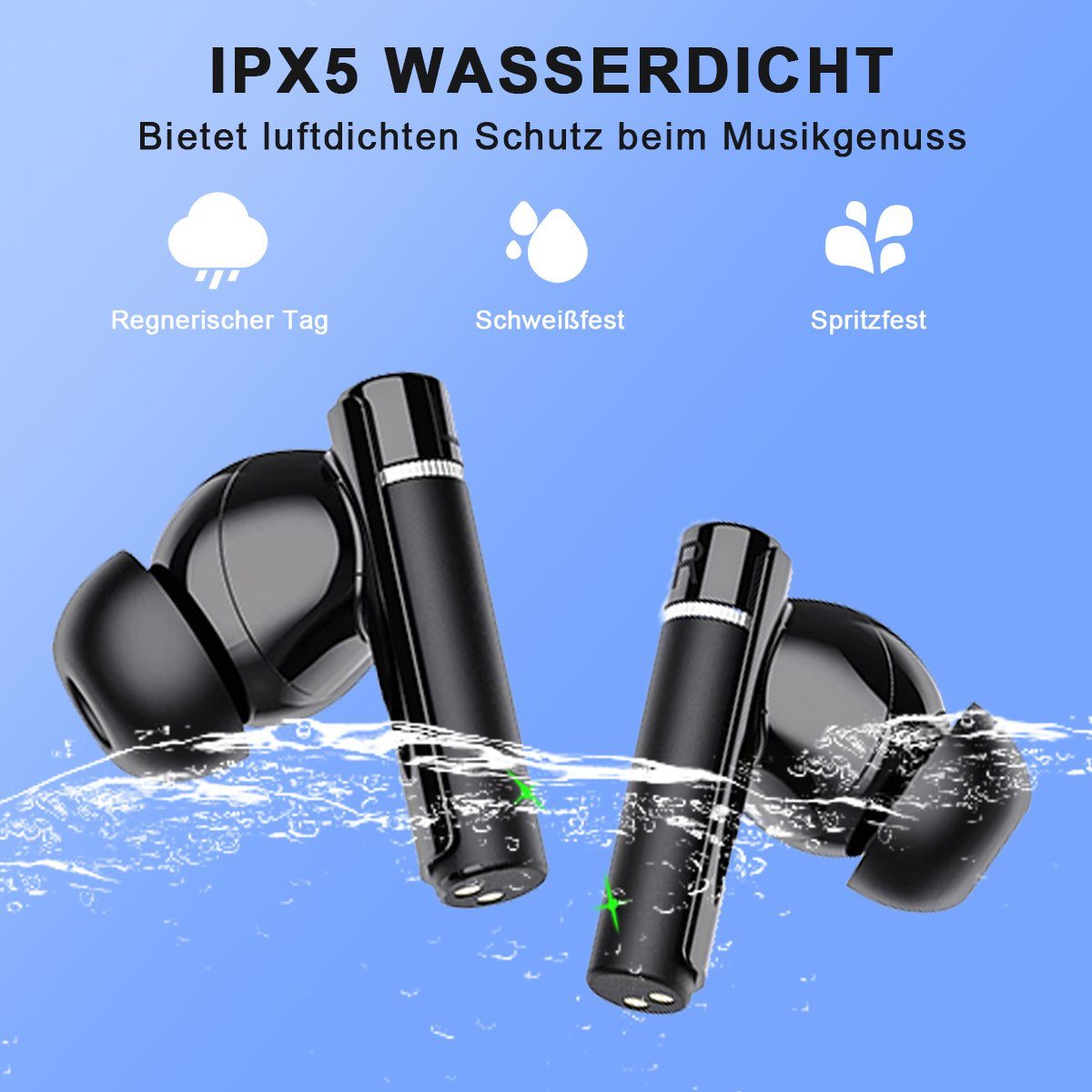 Assistant, wireless IPX5 (Voice für Bluetooth5.3, Stereo Bluetooth, wasserdicht, In-Ear-Kopfhörer USB-C) HYIEAR Android/iOS Kabellose
