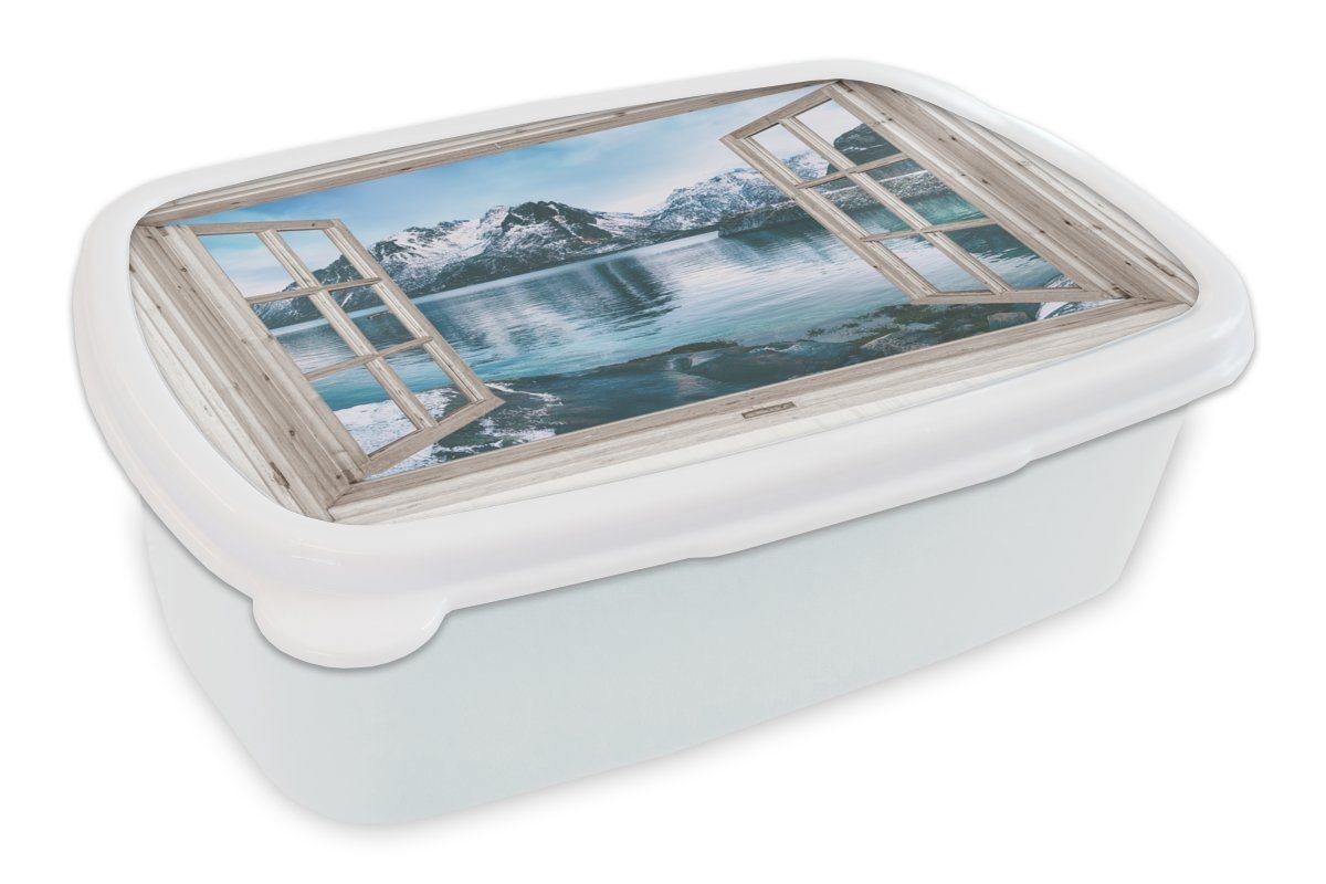 für Kinder Aussicht Mädchen Lunchbox und und Wasser, Brotdose, (2-tlg), weiß Brotbox - Jungs Kunststoff, für MuchoWow Berg - Erwachsene,