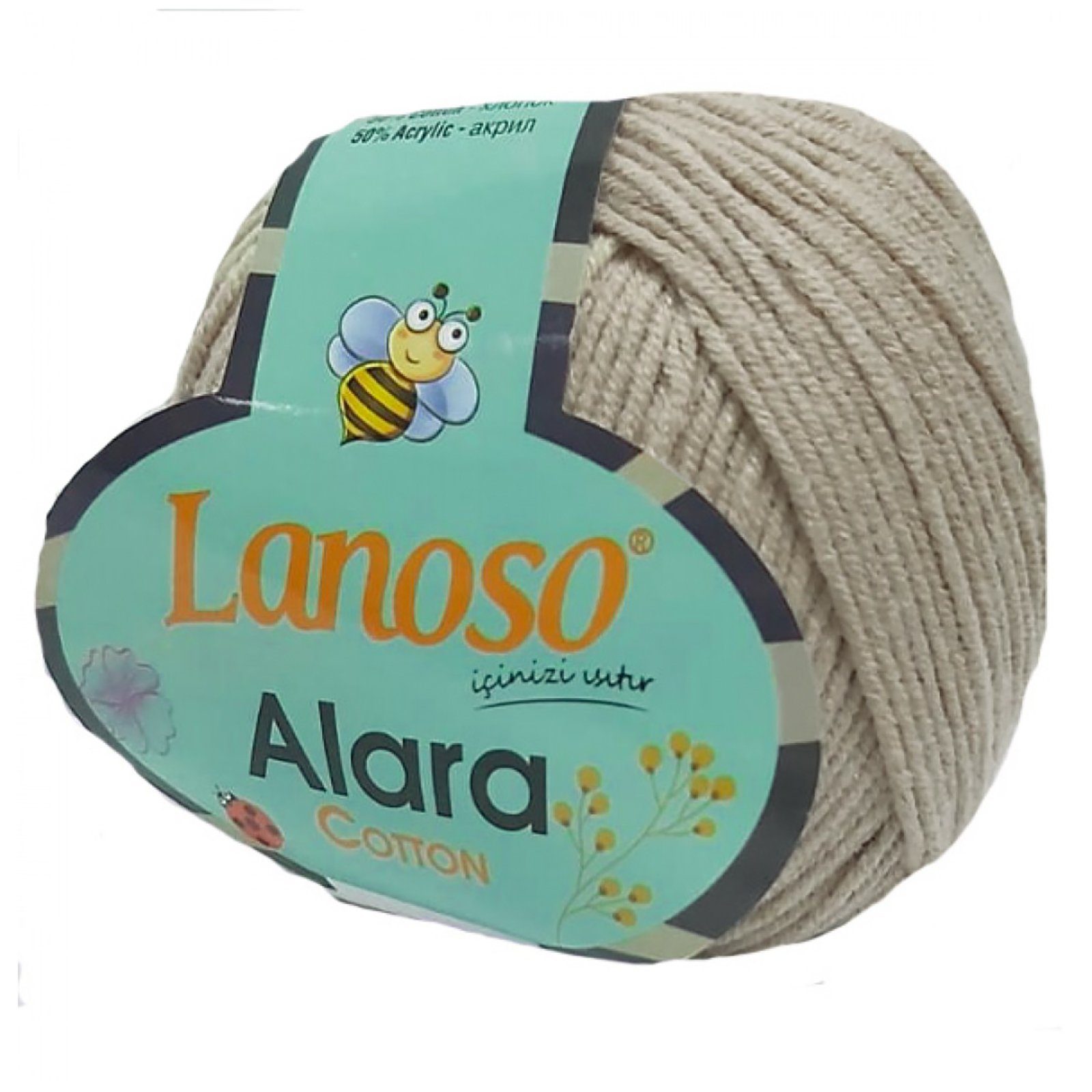 Lanoso 10 x 50g Strickgarn Alara Uni Häkelwolle, 140 m, 995 graubeige