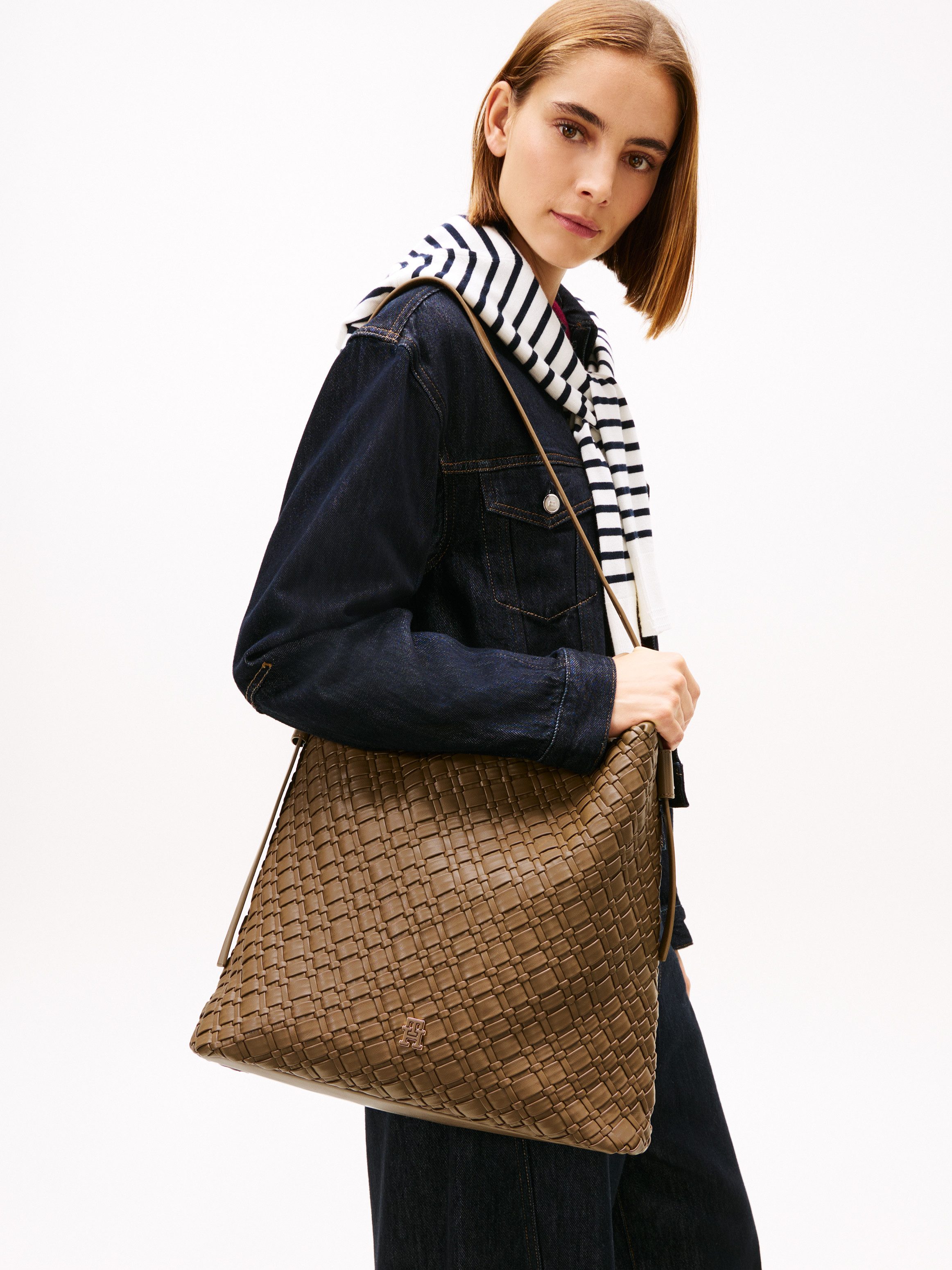 Tommy Hilfiger Tragetasche TH BRAIDED MAXI HOBO, Damen Umhängetasche, Schultertasche mit TH-Logo
