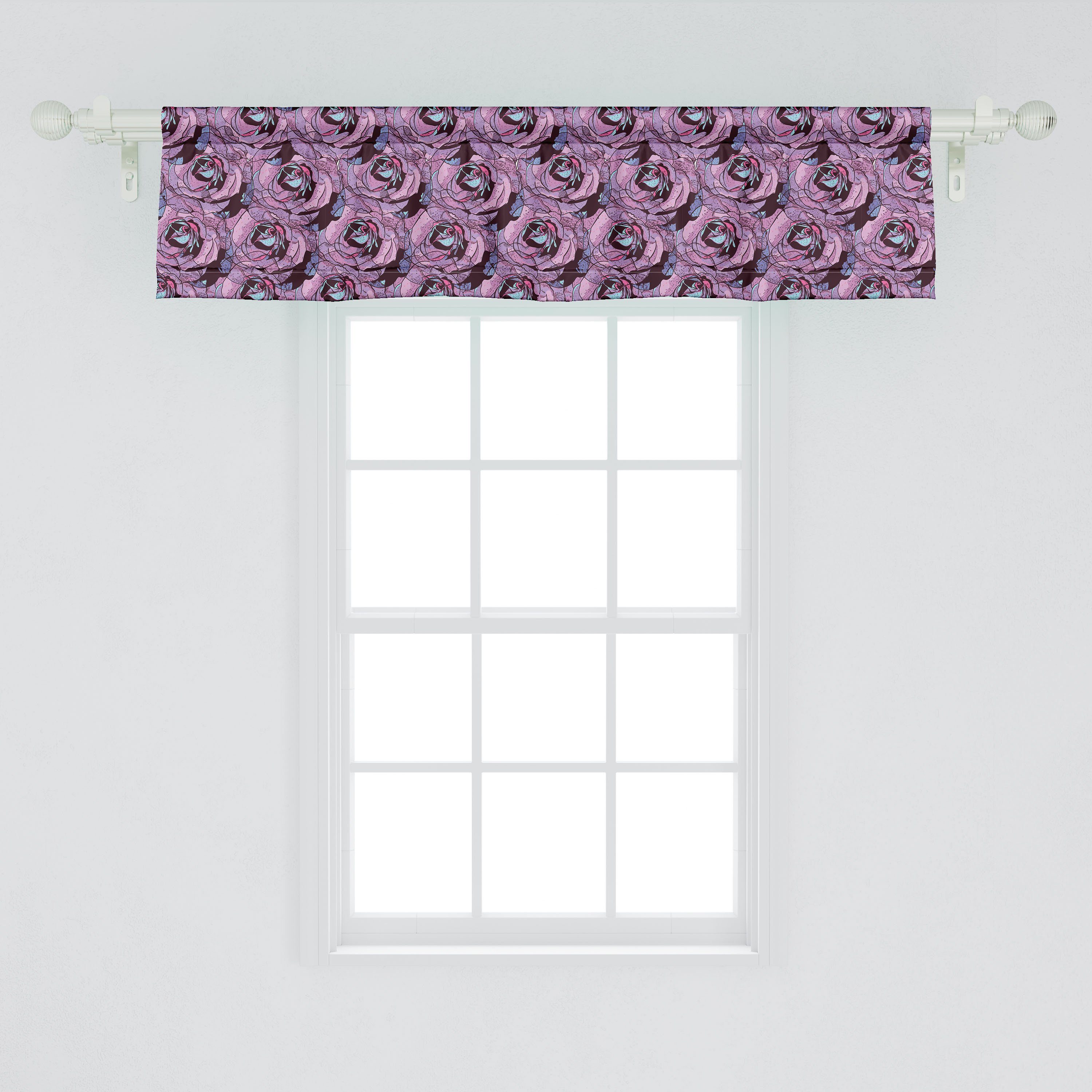 Blumen-Kunst Stangentasche, Volant mit Dekor Küche Grunge Microfaser, Vorhang für Schlafzimmer Abakuhaus, Scheibengardine Abstrakt Rose