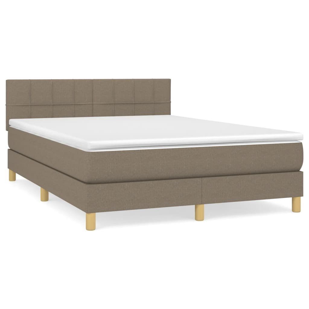 vidaXL Boxspringbett 140 x 200 cm Boxspringbett mit Matratze Taupe 140x200 cm Stoff Bett Be