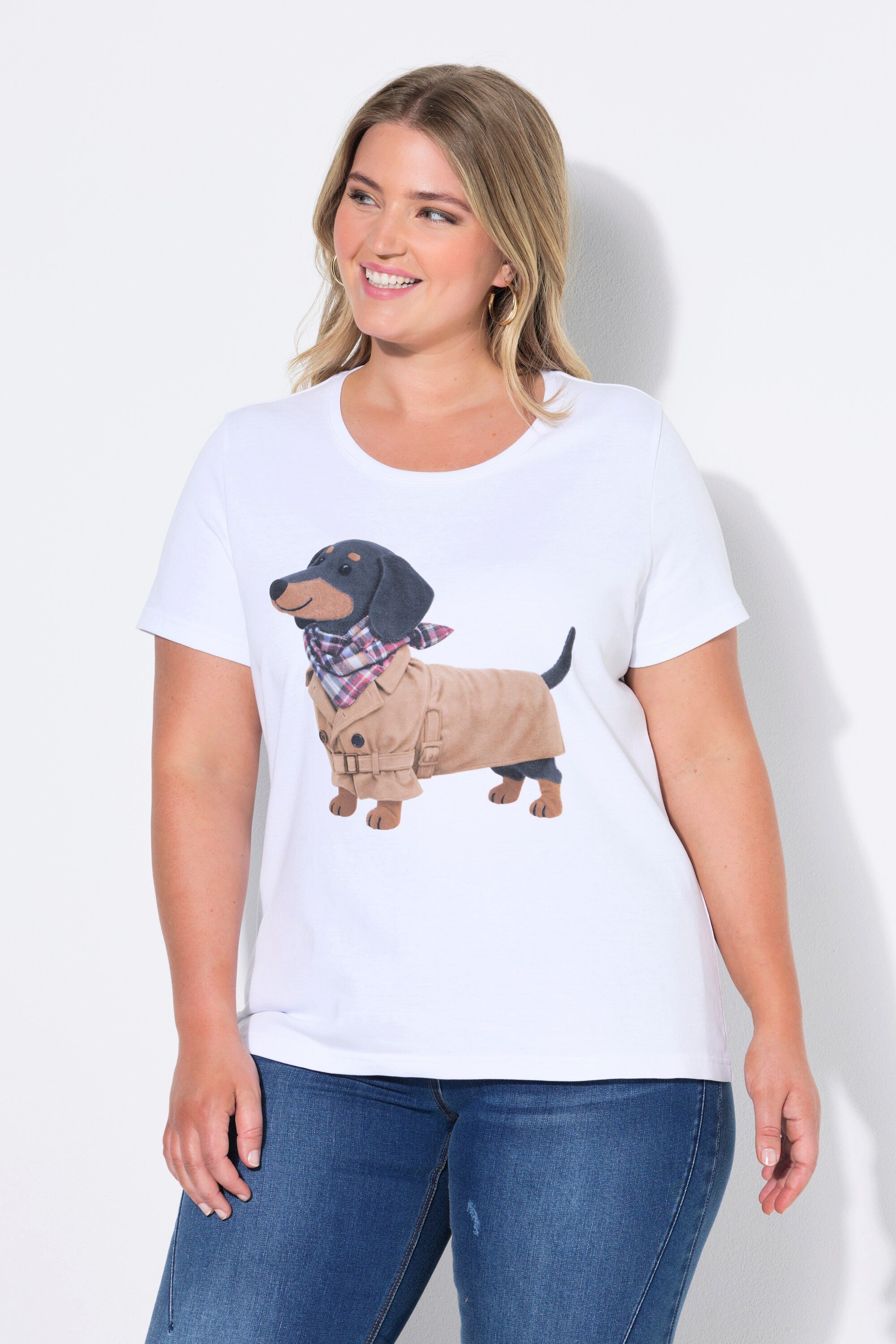 Ulla Popken T-Shirt T-Shirt Dackel Classic Rundhals Halbarm