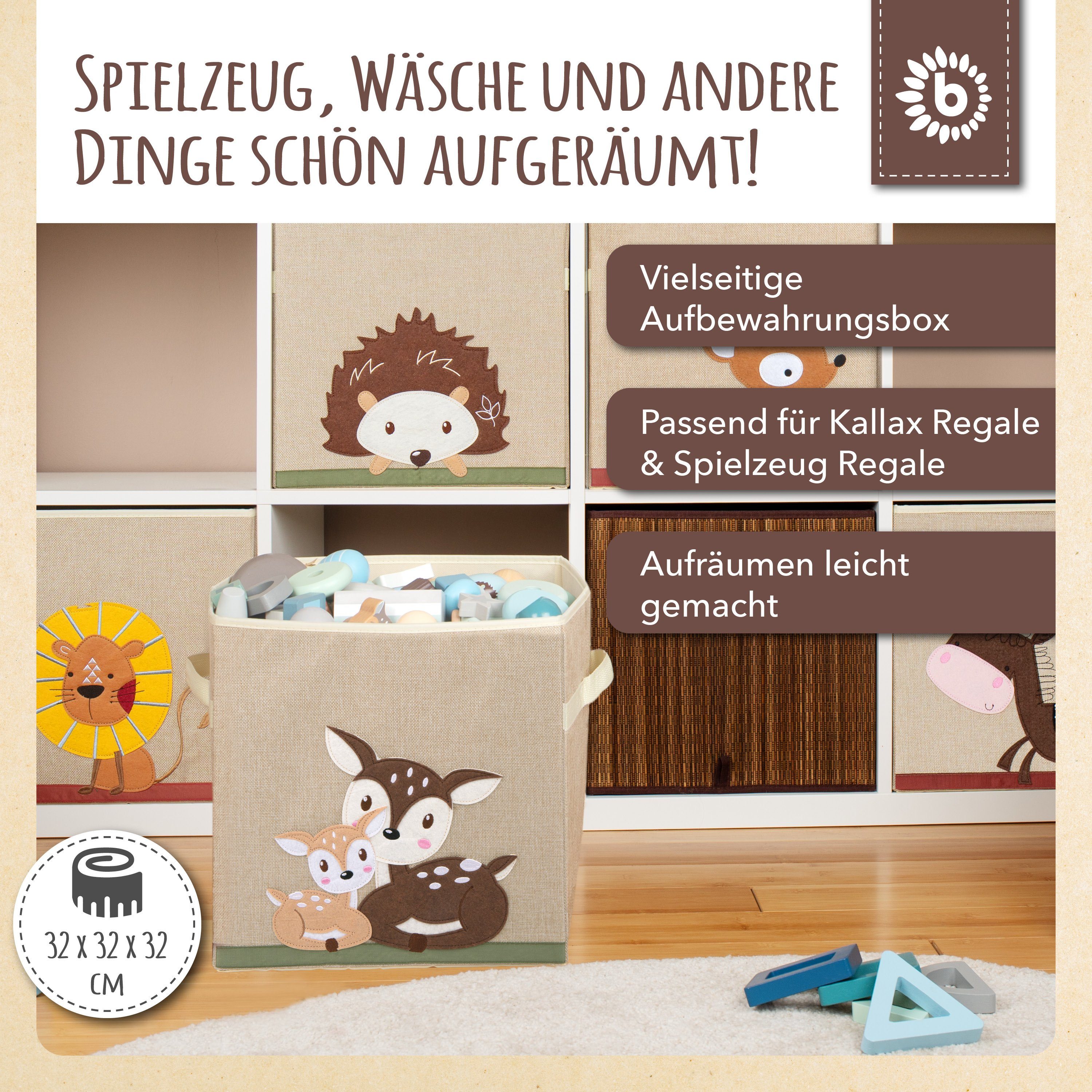 ca. Süße Kallax Box 36L für Kiste Kinder Kallax Aufbewahrungsbox Aufbewahrung Spielzeug Kallax Aufbewahrungsbox Boxen Rehe Spielzeug Regal 33x33x33 faltbar Motiv Korb Spielzeugtruhe Storage BIECO Bieco für