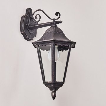 hofstein Außen-Wandleuchte »Ganna« Außenwandlampe abwärts in antikem Look, ohne Leuchtmittel, Aluguss in Schwarz/Silber m. Klarglas-Scheiben, m. E27