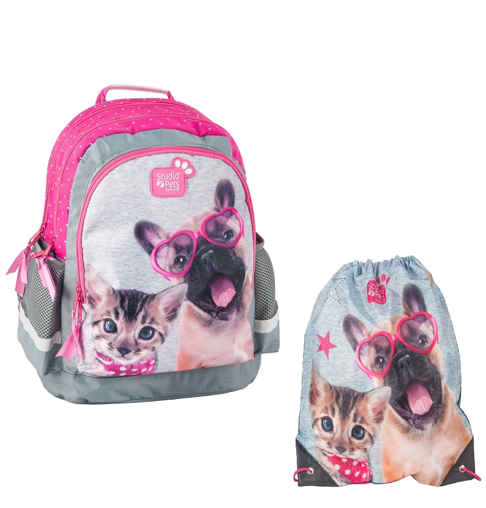 Schulrucksack Rucksack Hund und Katze + Turnbeutel