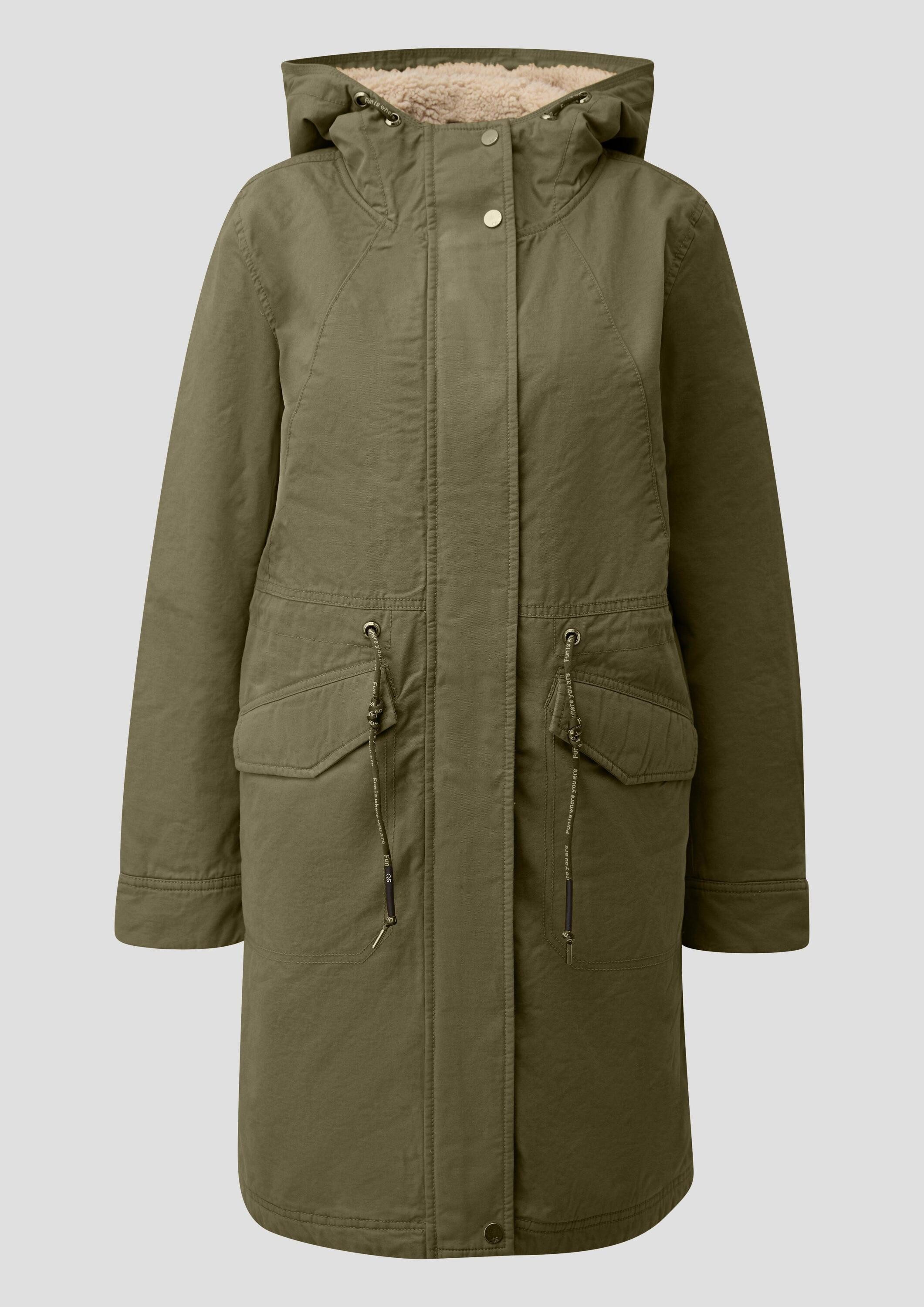 QS Parka Outdoor-Jacke Gefütterter Parka mit Teddyplüsch in der Kapuze
